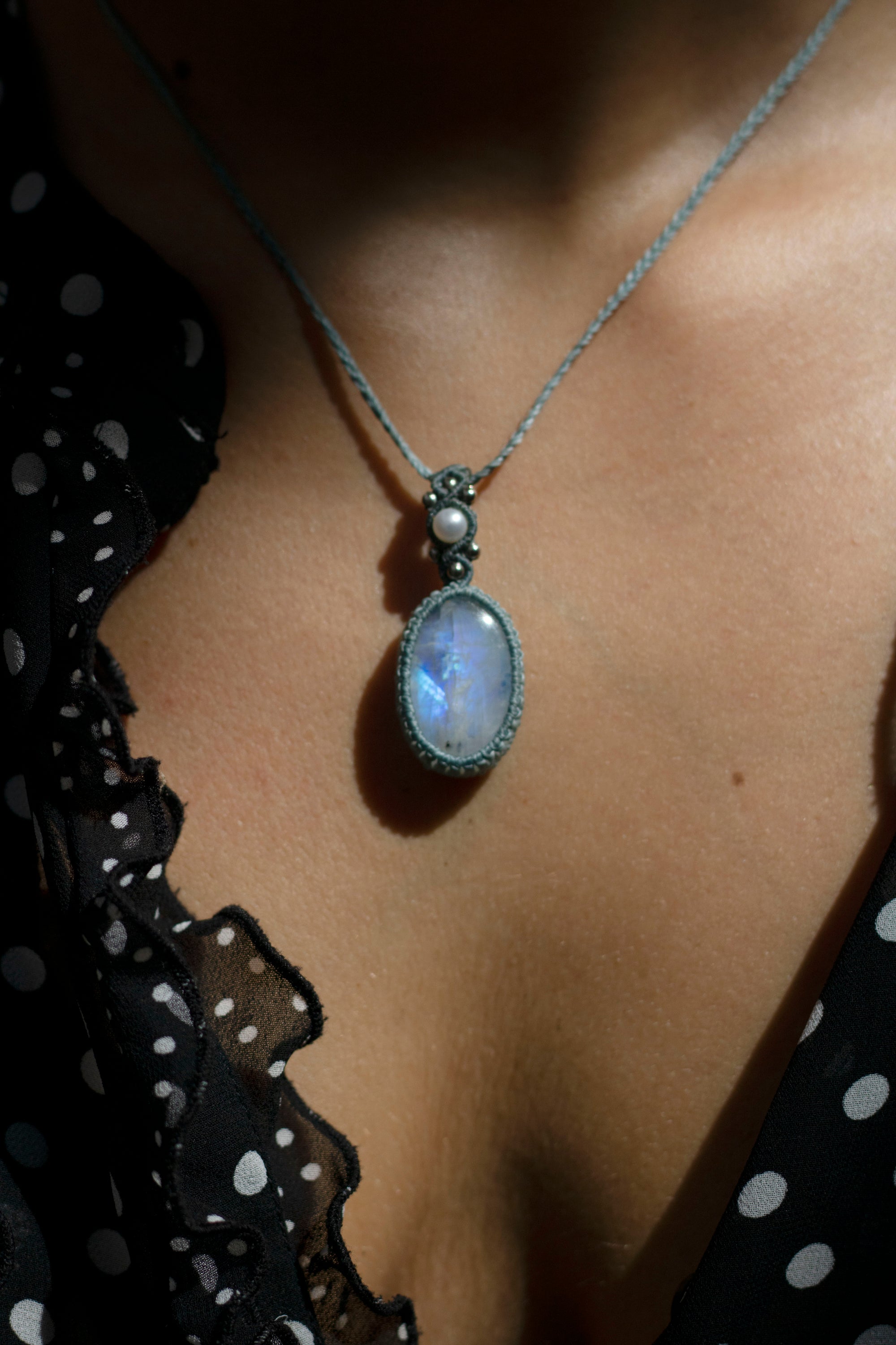 Collar de Piedra Luna Arcoiris, Perlas y Aguamarina