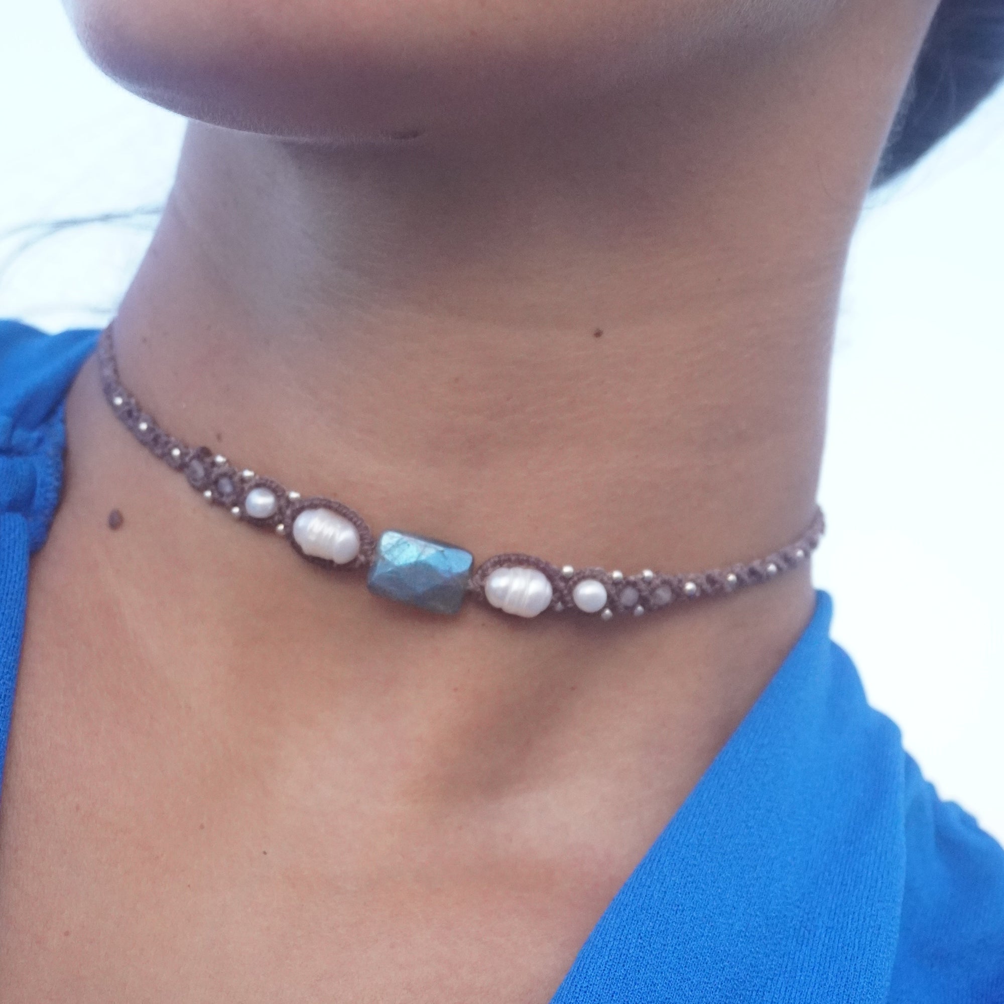 Choker de Labradorita y Perlas
