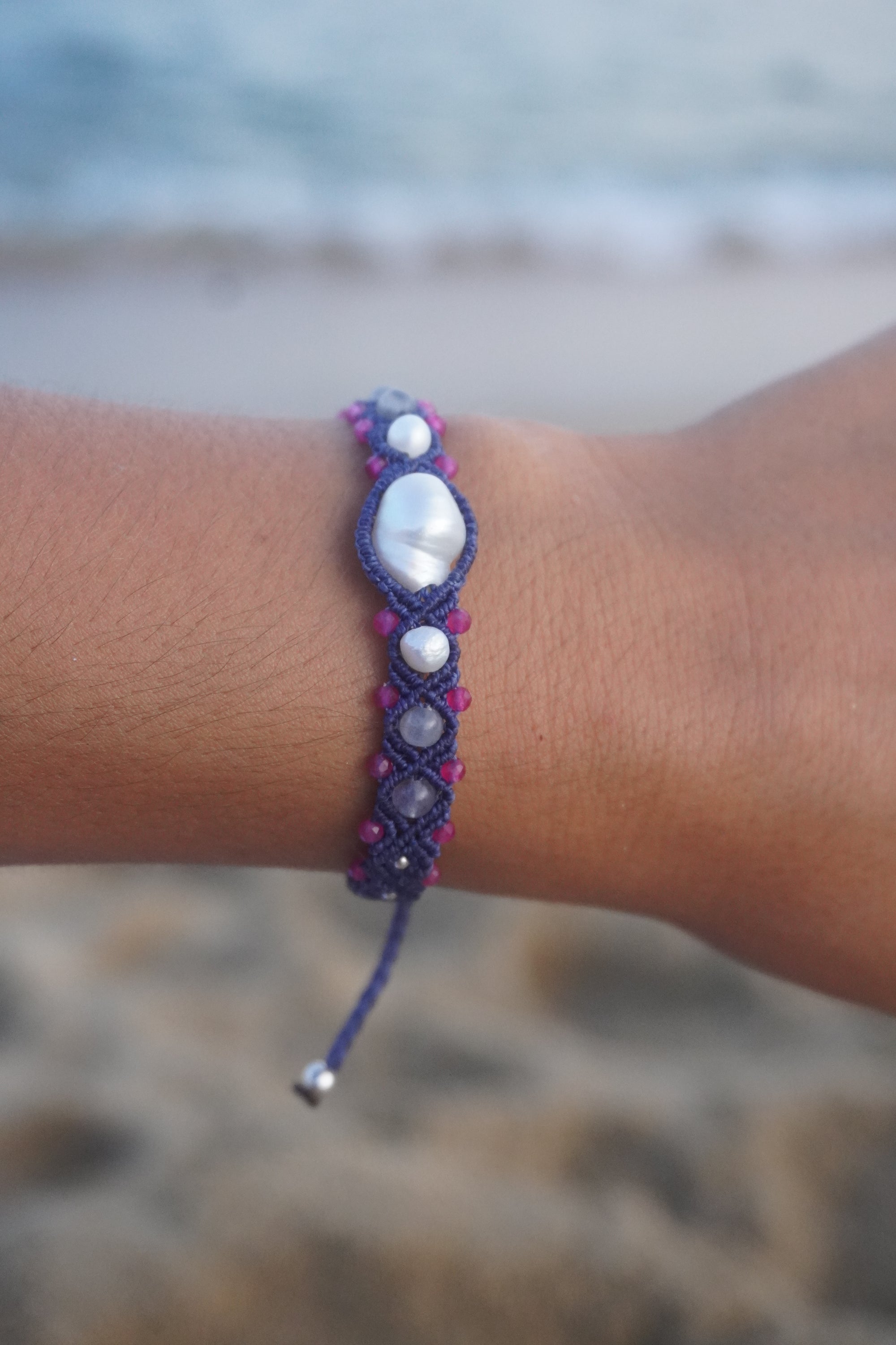 Pulsera de Perlas, Labradorita y Rubíes