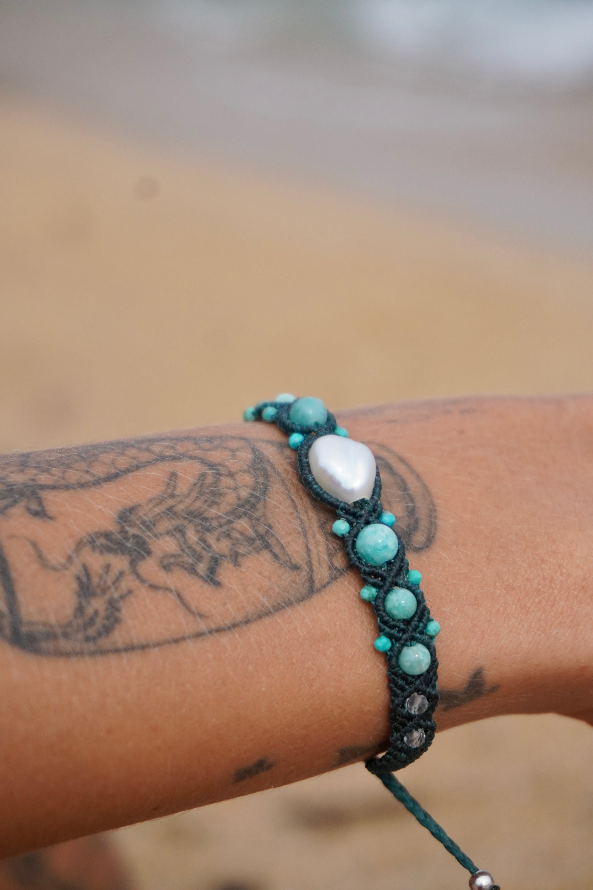 Pulsera de Perla, Amazonitas y Turquesas