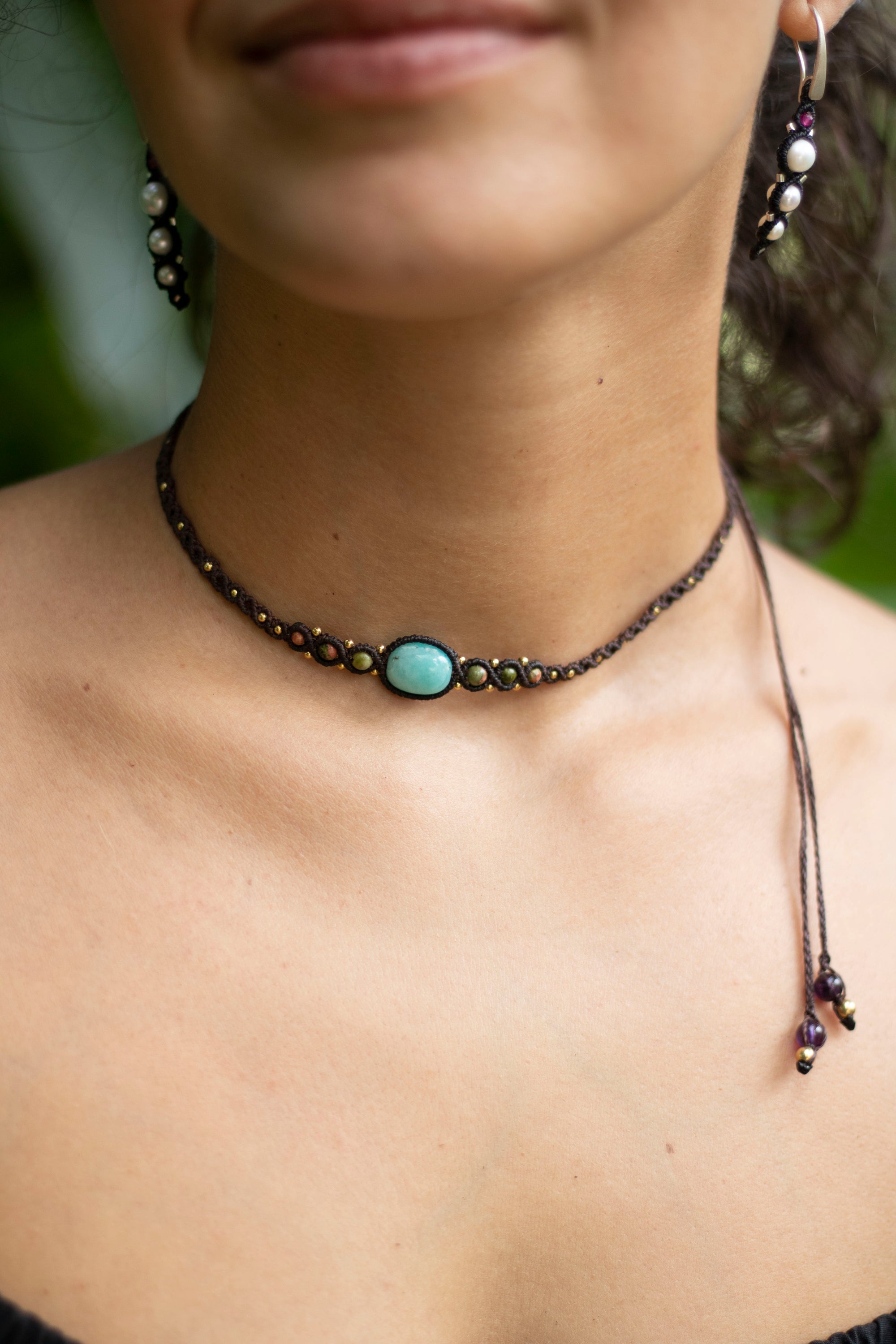 Choker de Amazonita, Unakita y Amatista