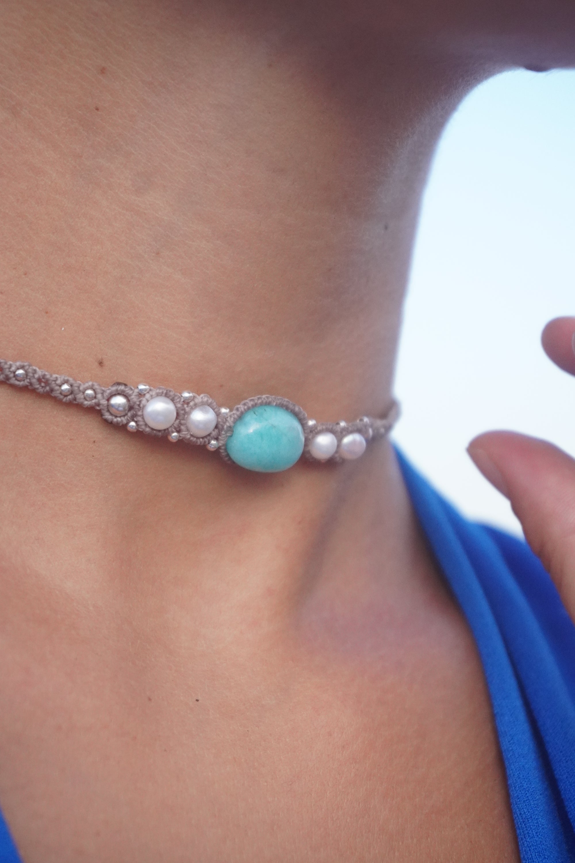 Choker de Amazonita, Perlas y Amatista