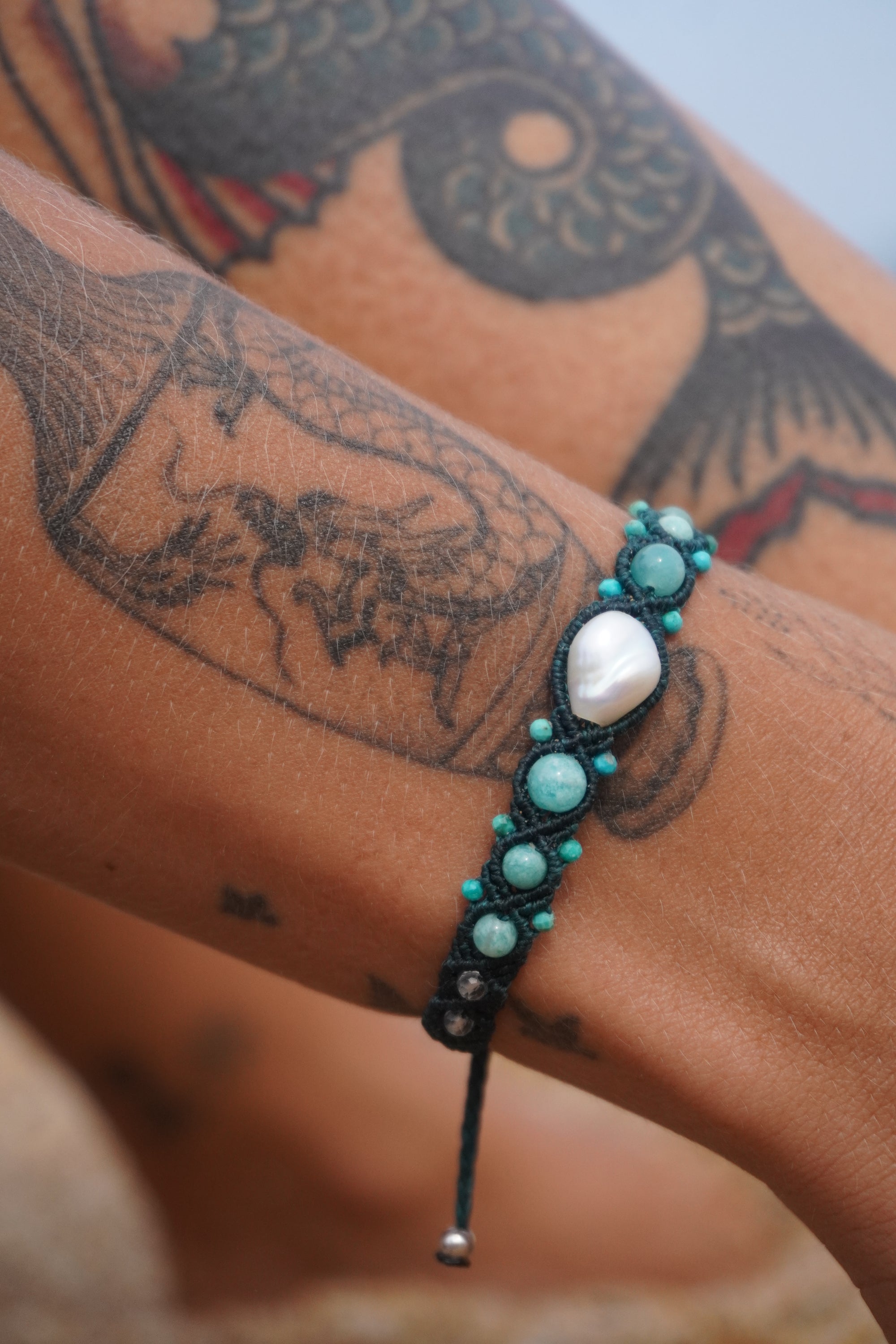Pulsera de Perla, Amazonitas y Turquesas