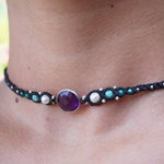 Choker de Amatista, Perlas, Amazonita y Turquesa