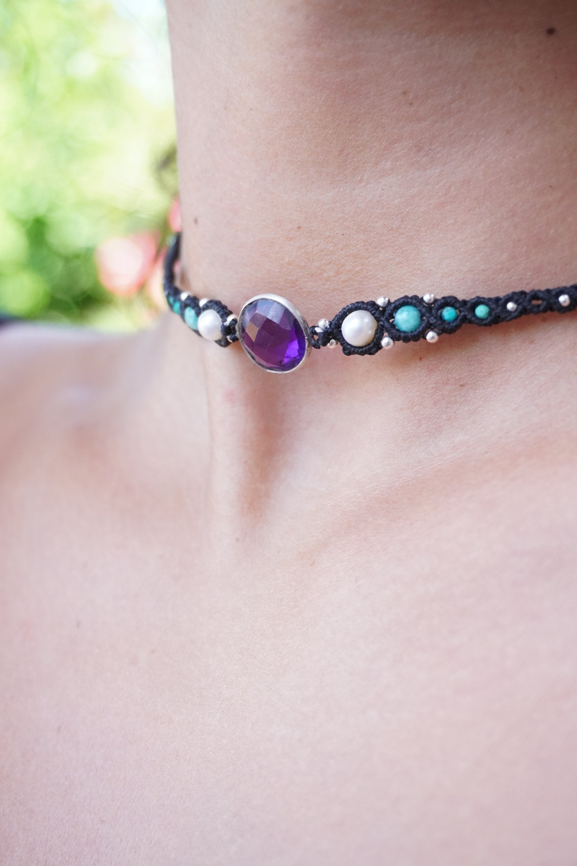 Choker de Amatista, Perlas, Amazonita y Turquesa