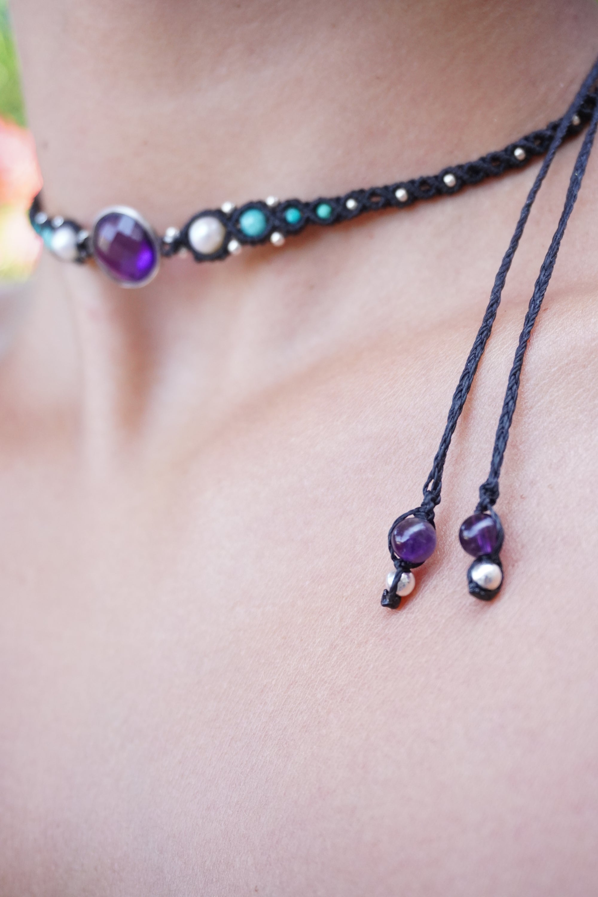 Choker de Amatista, Perlas, Amazonita y Turquesa