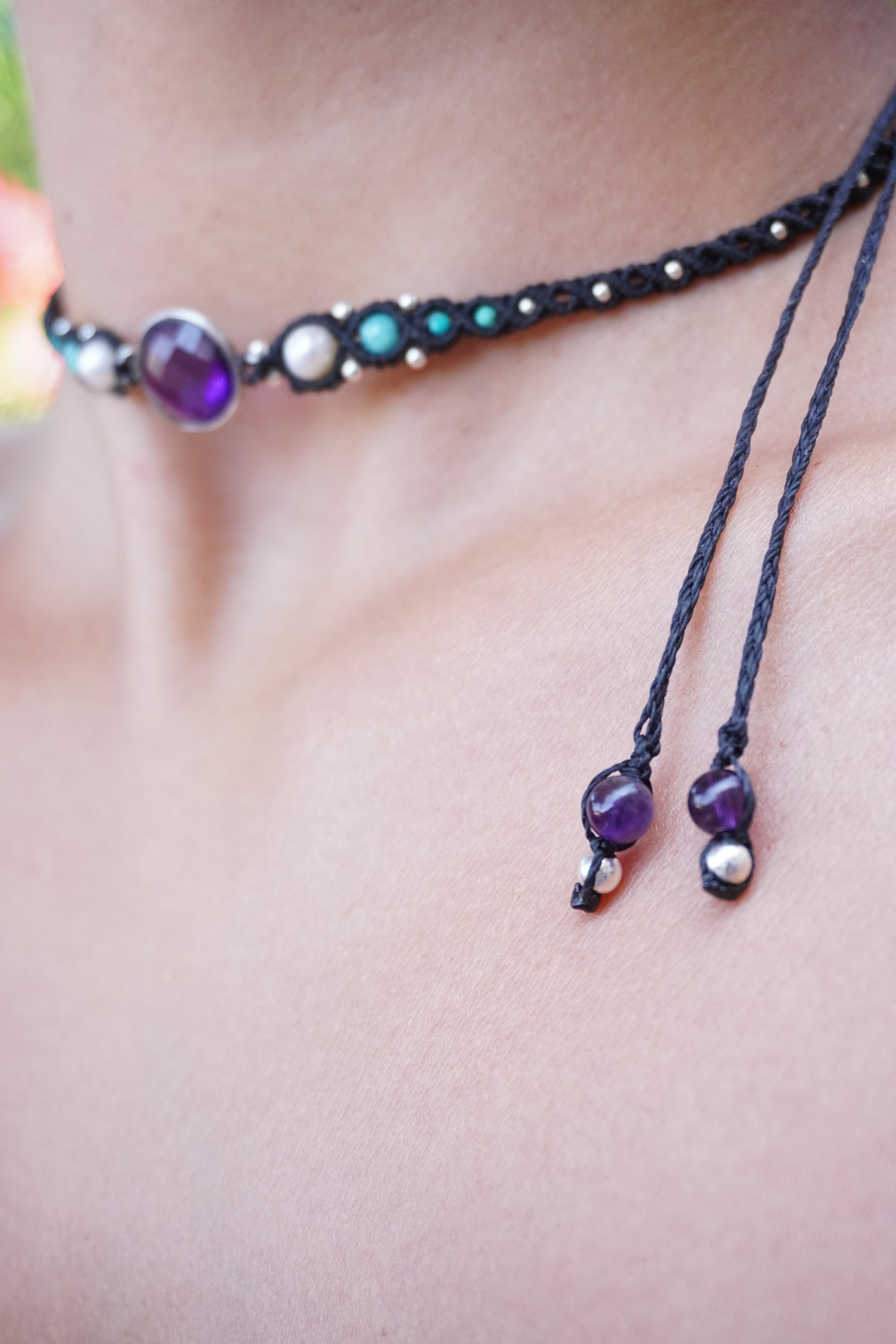 Choker de Amatista, Perlas, Amazonita y Turquesa