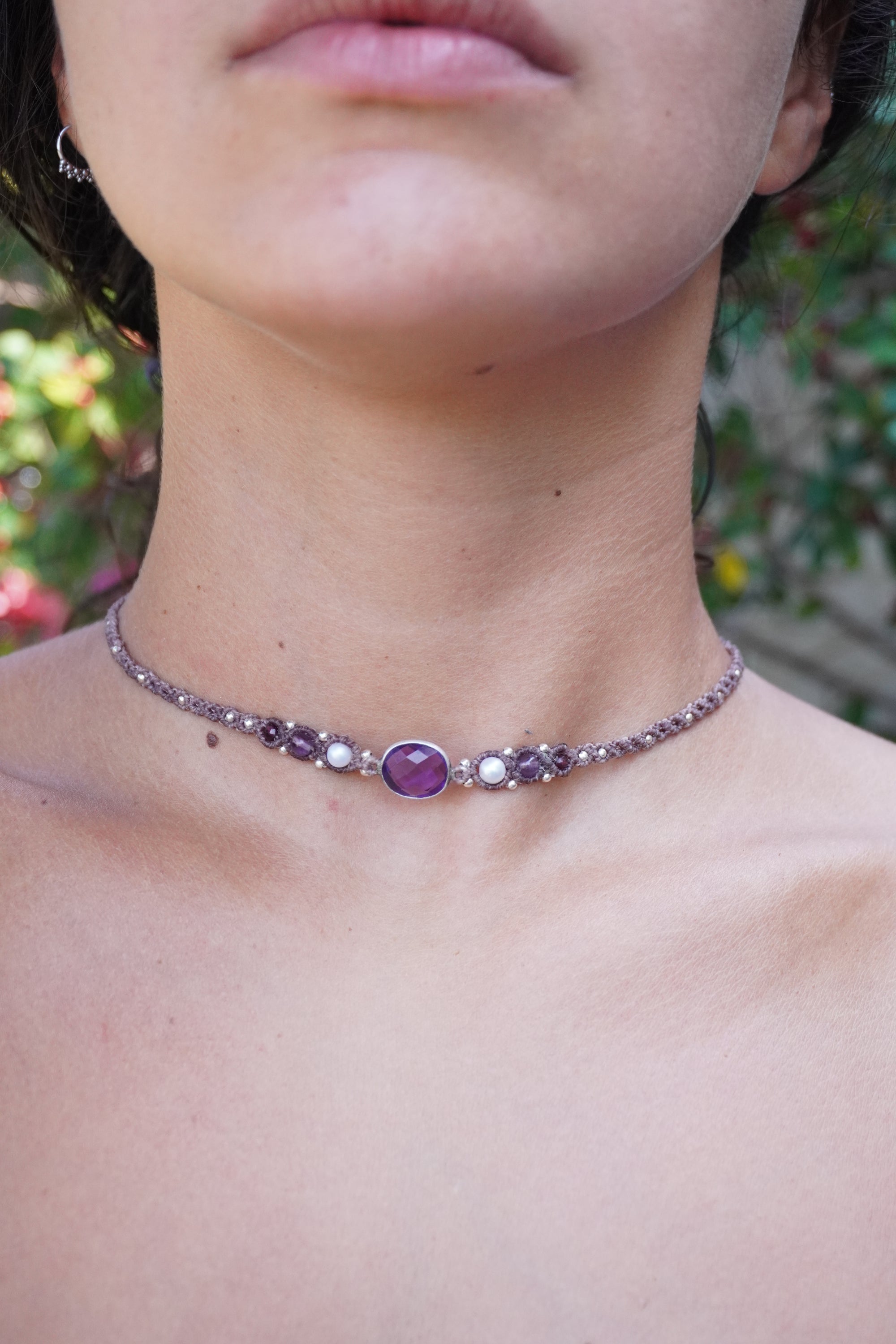 Choker de Amatista, Perlas y Granate