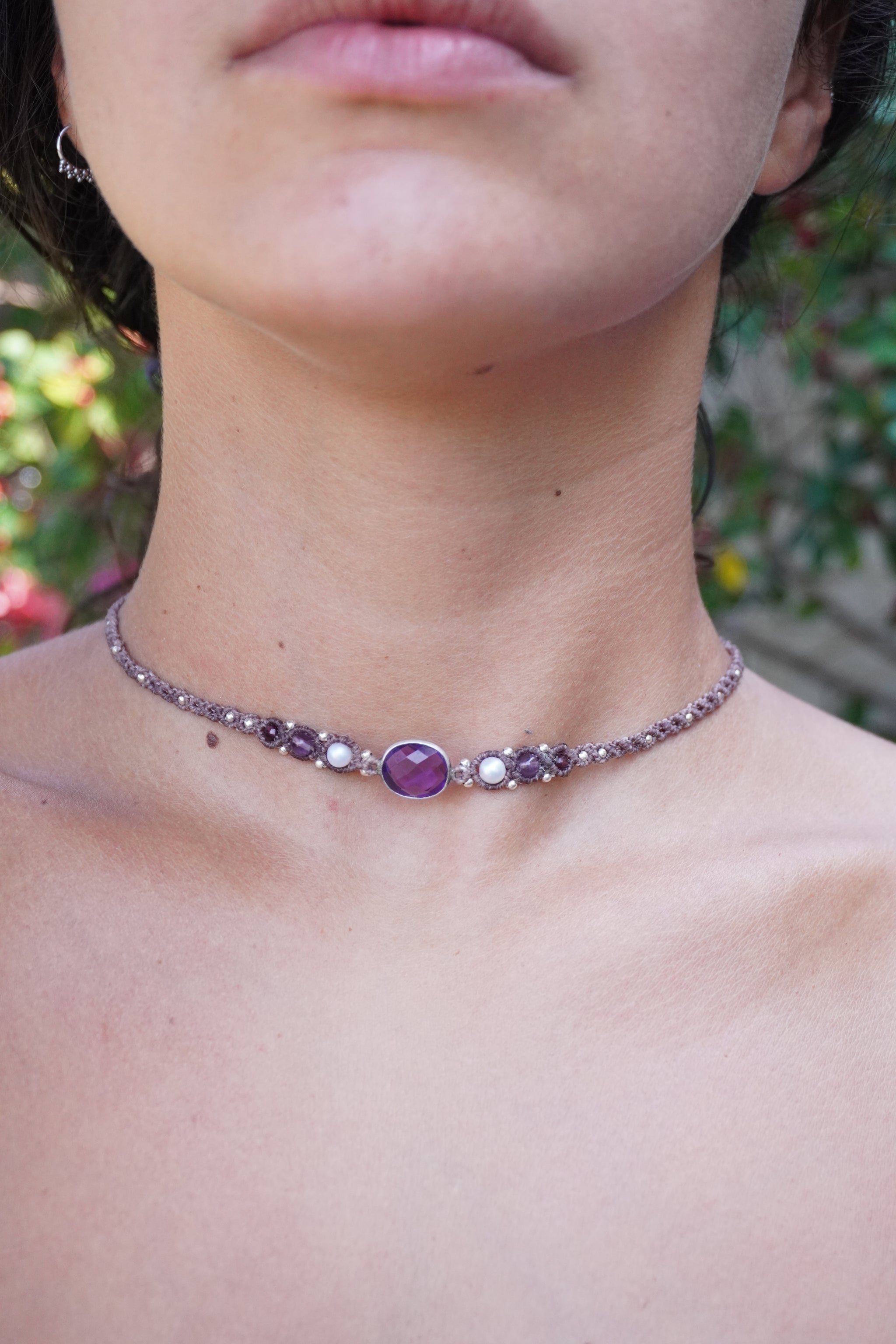Choker de Amatista, Perlas y Granate