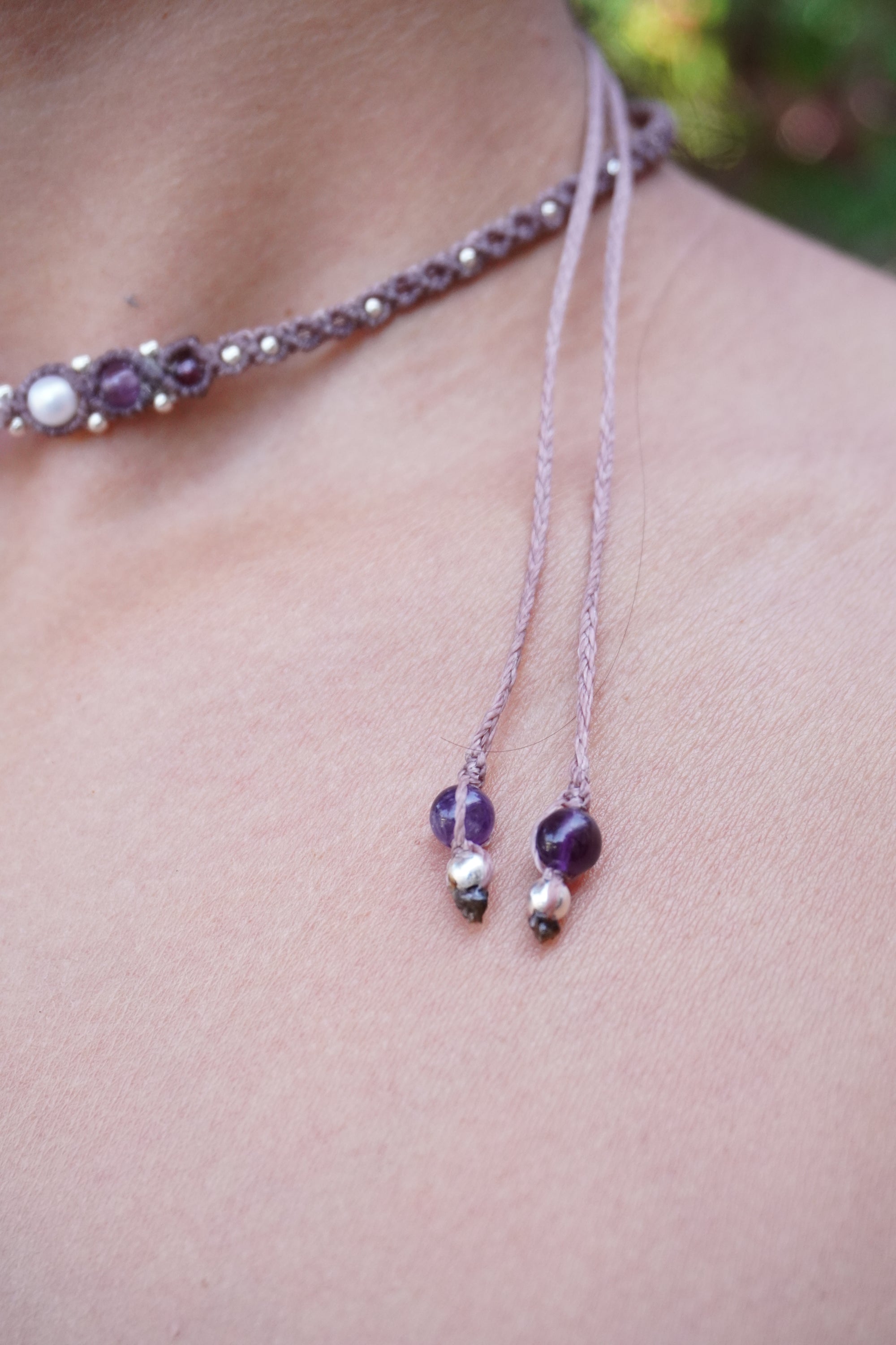 Choker de Amatista, Perlas y Granate