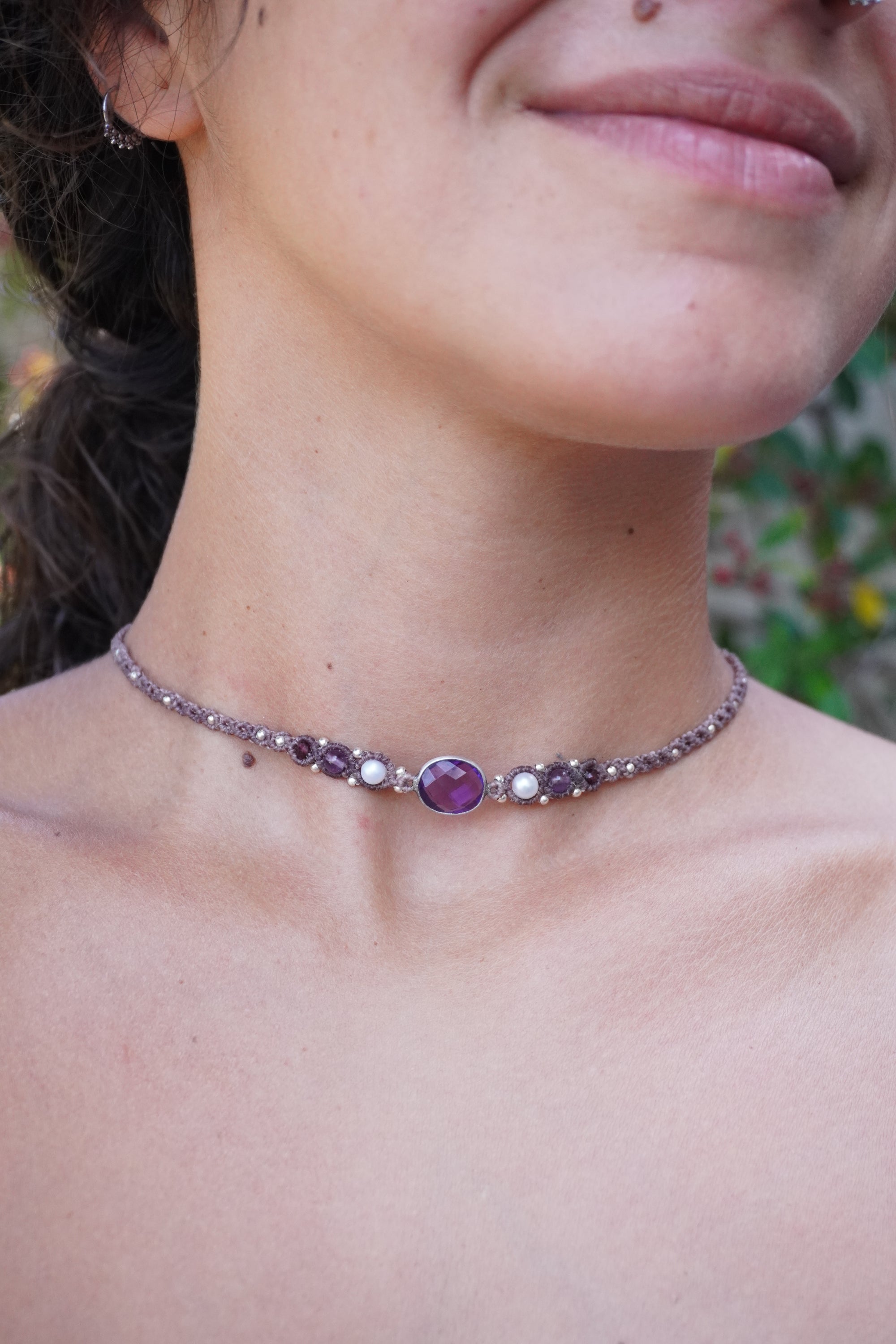 Choker de Amatista, Perlas y Granate