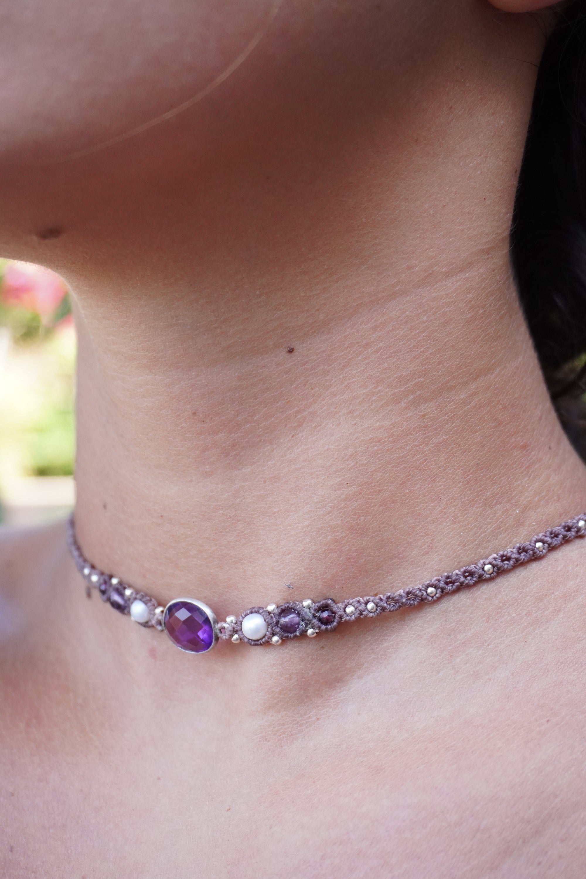 Choker de Amatista, Perlas y Granate