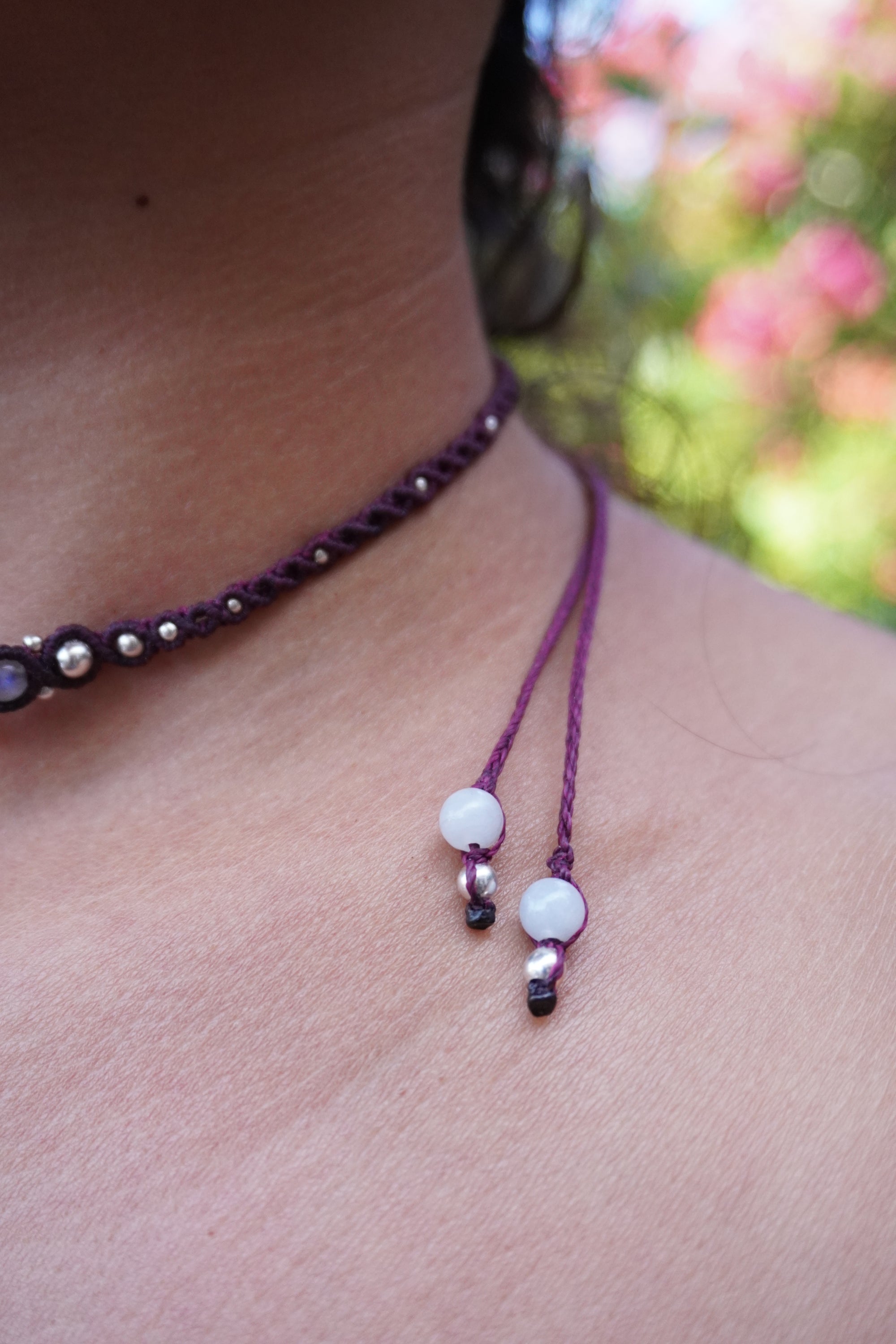 Choker de Rodonita, Aamatista, Labradorita y Cuarzo rosa