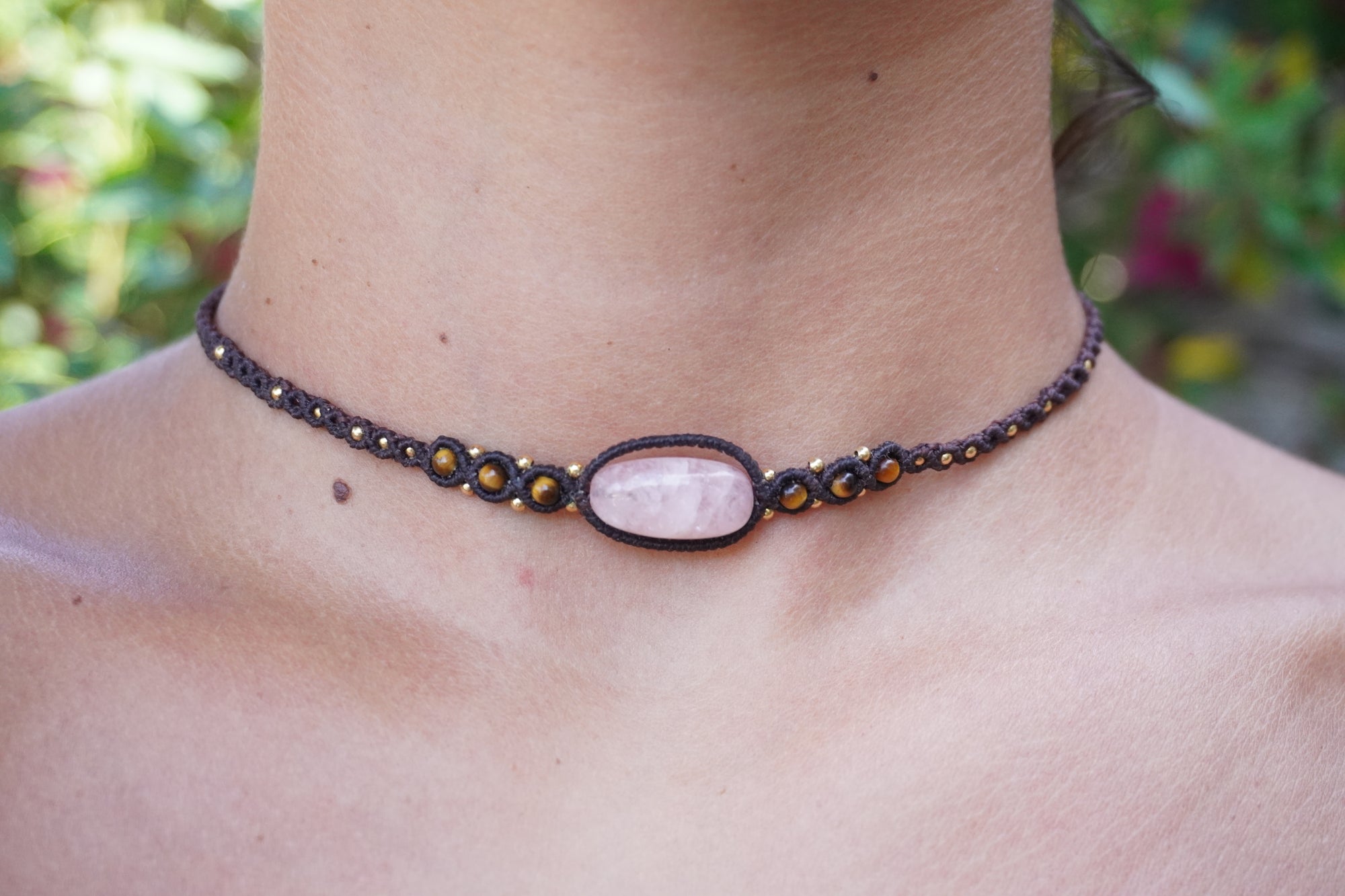 Choker de Rodonita, Ojo de tigre y Amatista