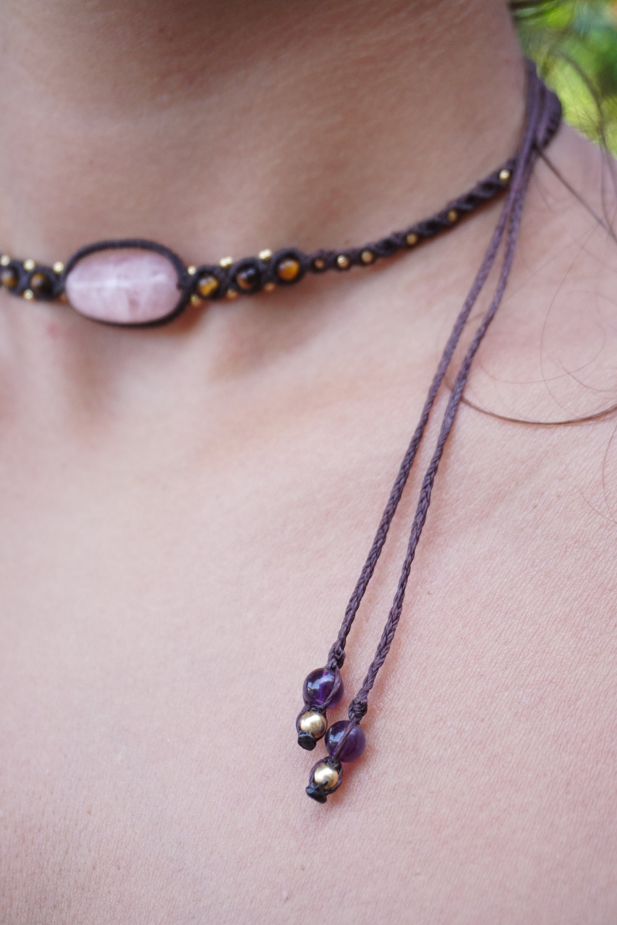 Choker de Rodonita, Ojo de tigre y Amatista