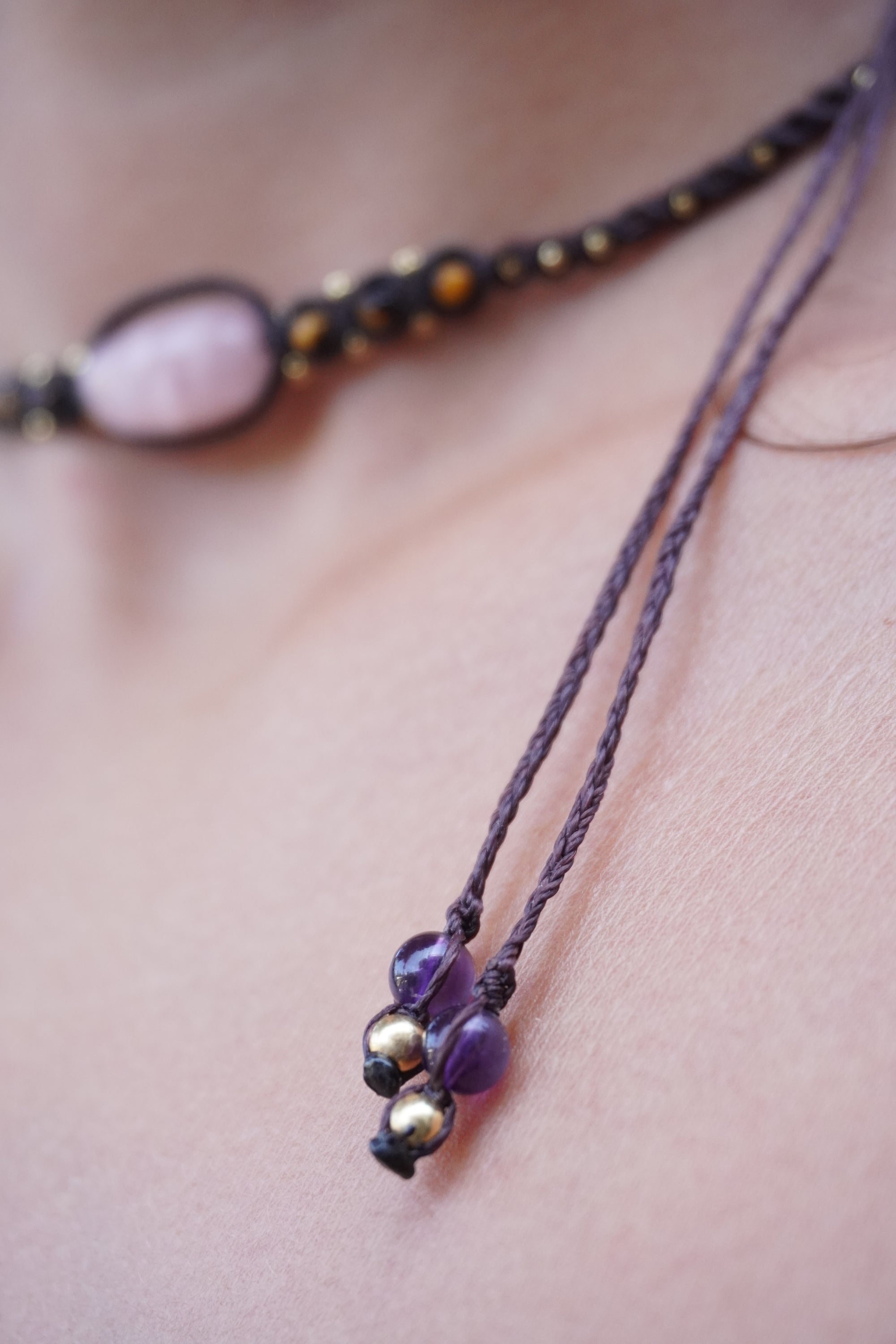 Choker de Rodonita, Ojo de tigre y Amatista