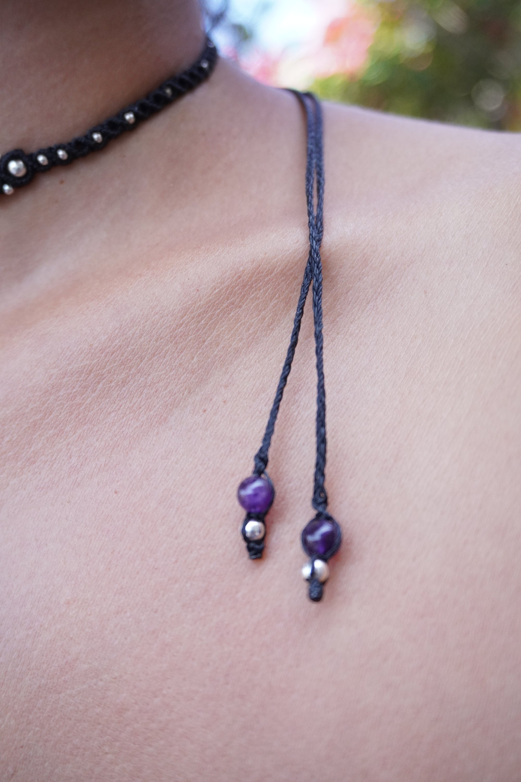 Choker de Rodonita, Perlas y Amatista