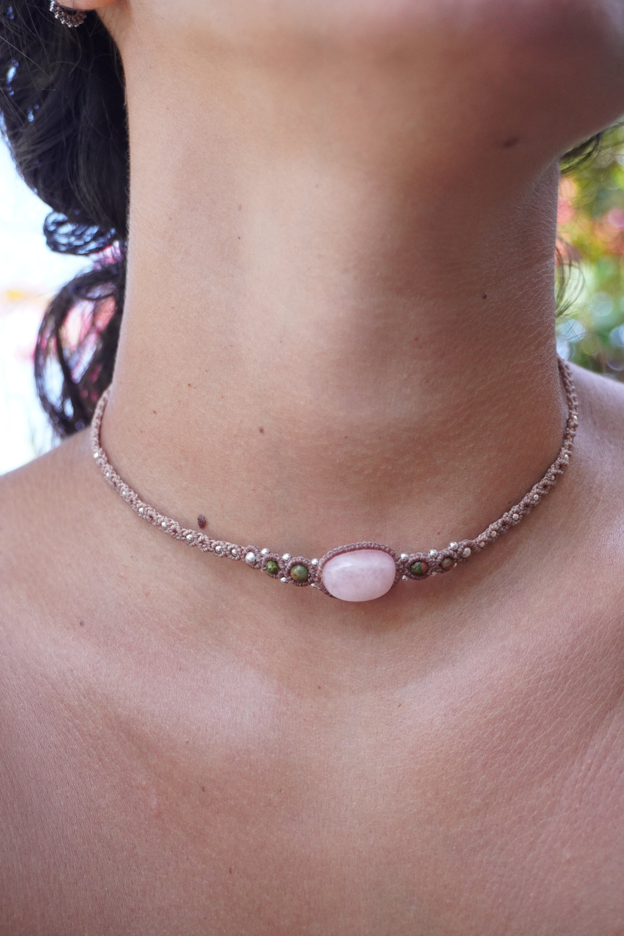 Choker de Rodonita, Unakita y Cuarzo rosa