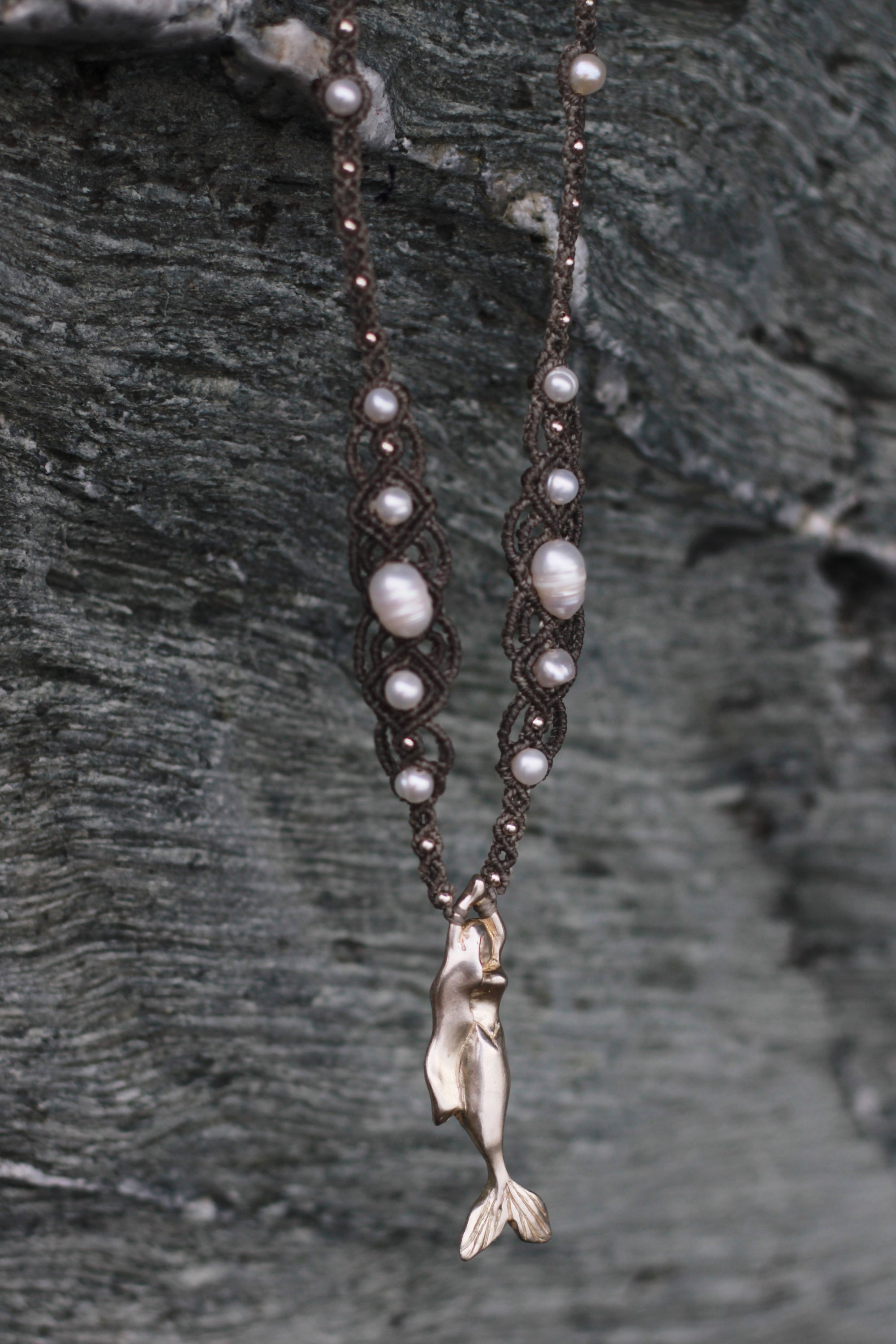 Collar Sirena de plata con Perlas y Piedra Luna Arcoiris
