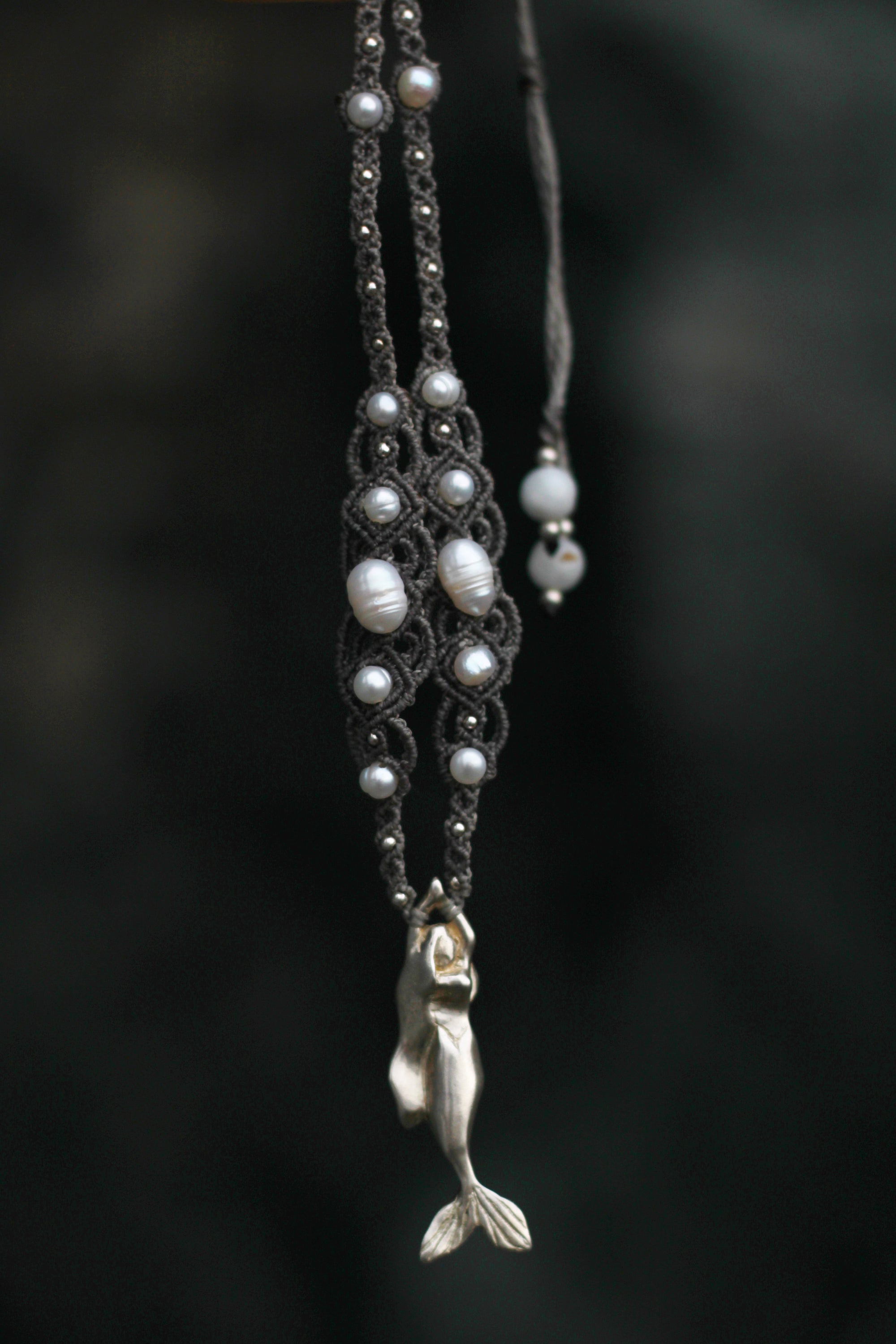 Collar Sirena de plata con Perlas y Piedra Luna Arcoiris