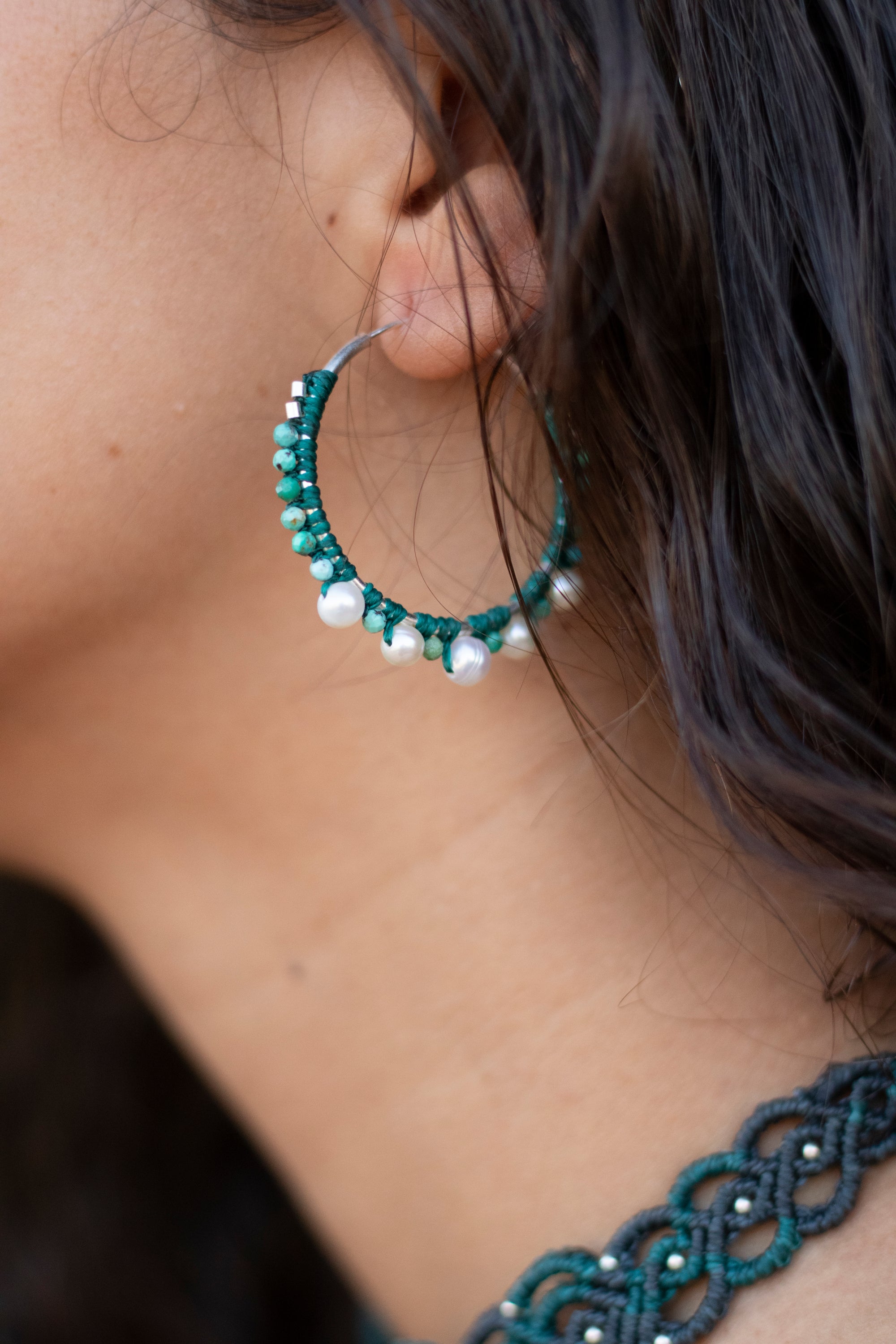 Aros de plata con Perla y Turquesa