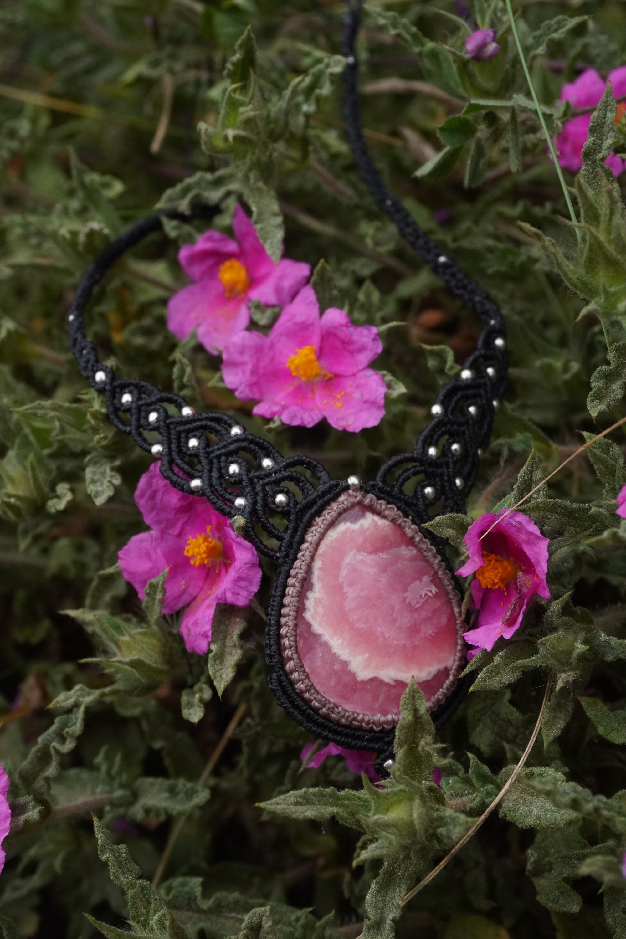 Gargantilla Rodocrosita y Cuarzo Rosa