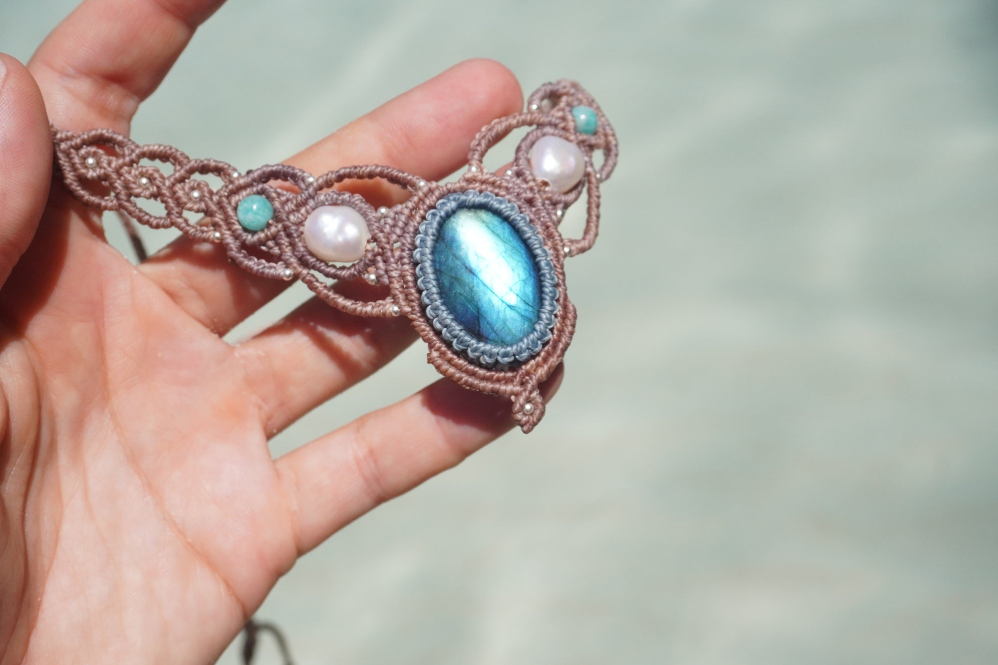 Gargantilla de Labradorita, Perlas y Amazonita