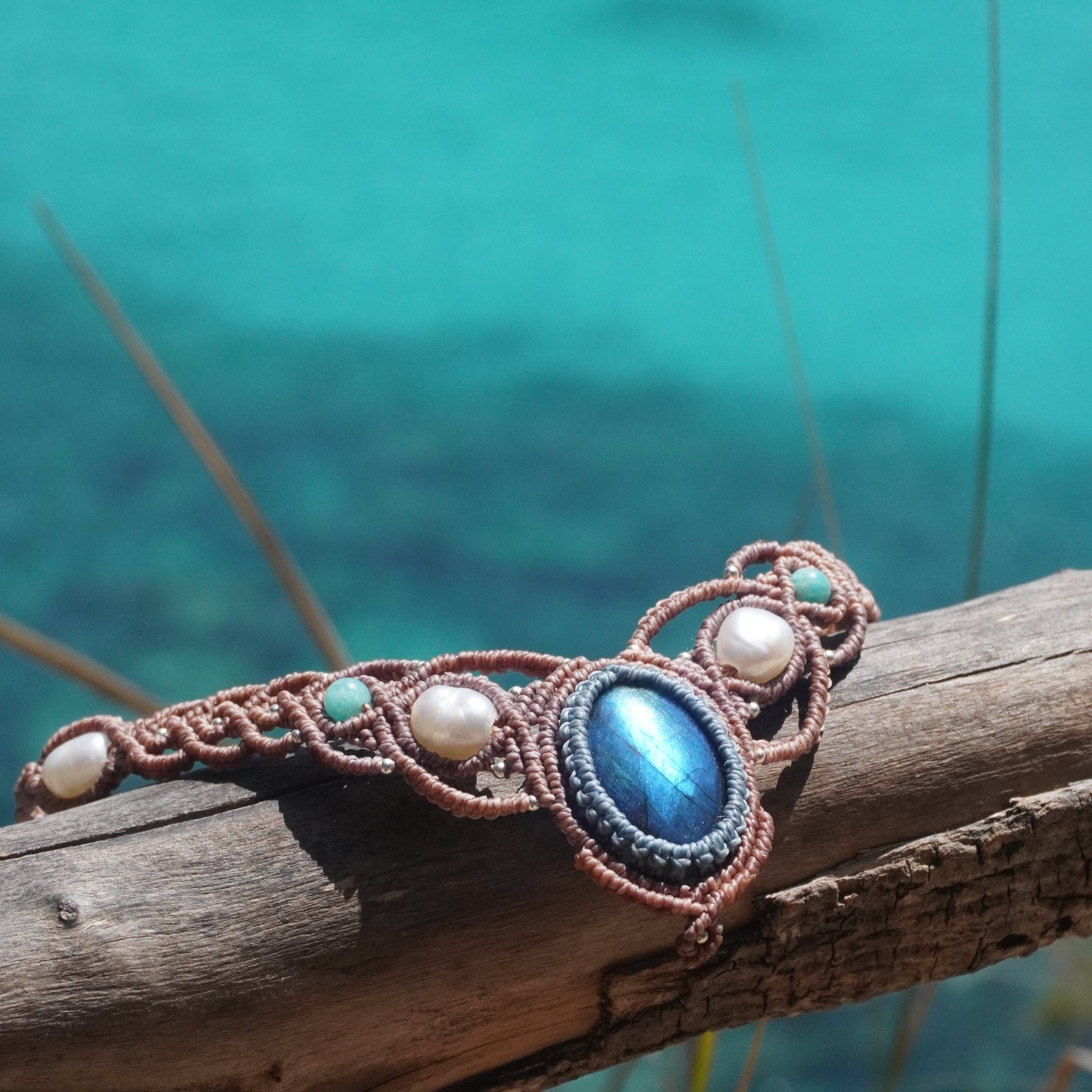 Gargantilla de Labradorita, Perlas y Amazonita
