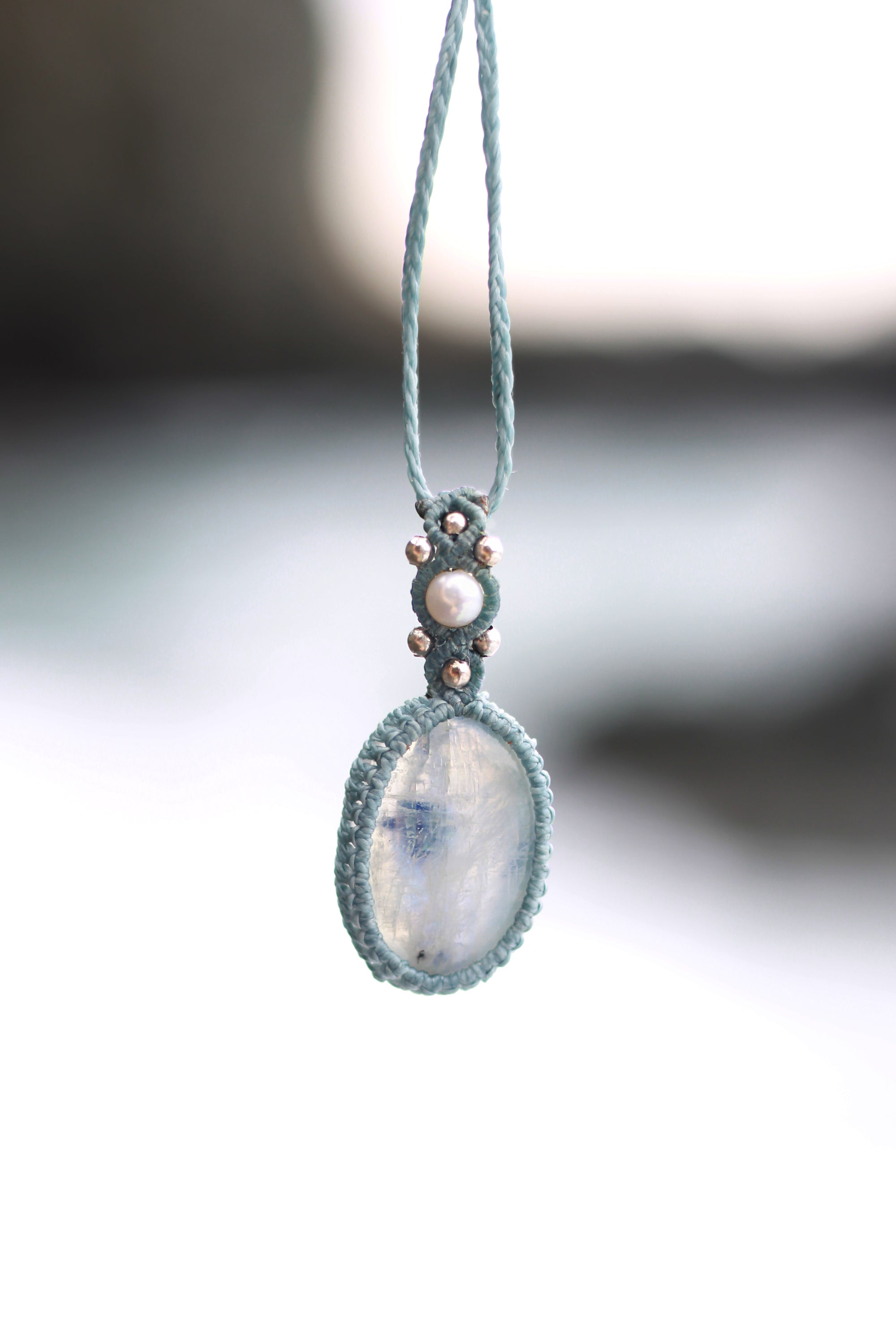 Collar de Piedra Luna Arcoiris, Perlas y Aguamarina