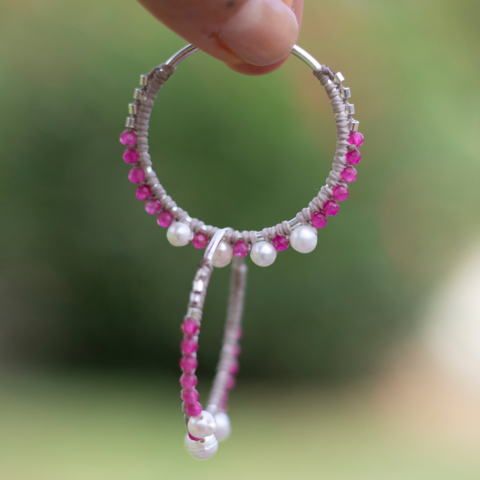 Aros de plata con Perlas y Rubí