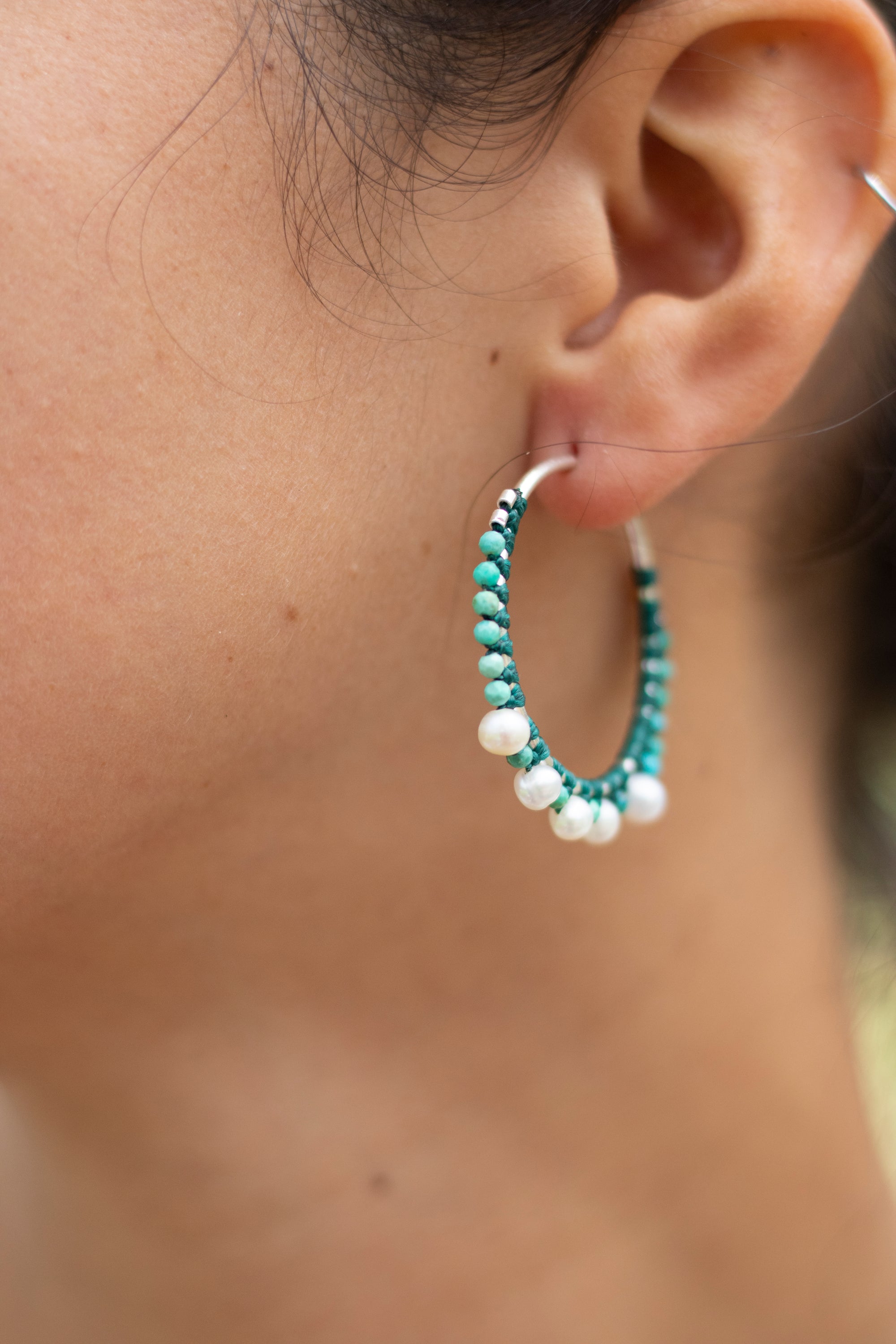 Aros de plata con Perla y Turquesa