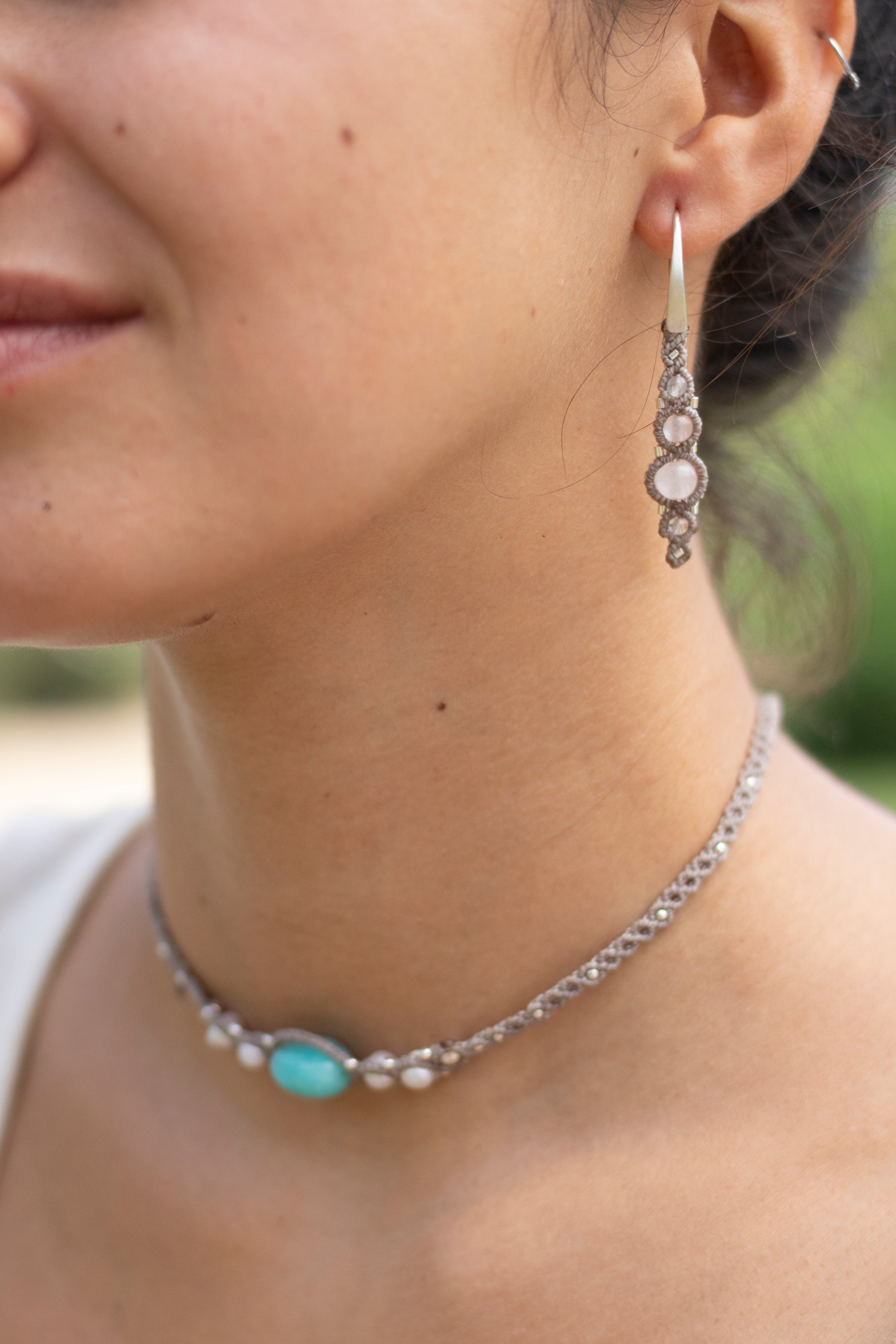 Pendientes de plata con Cuarzo Rosa