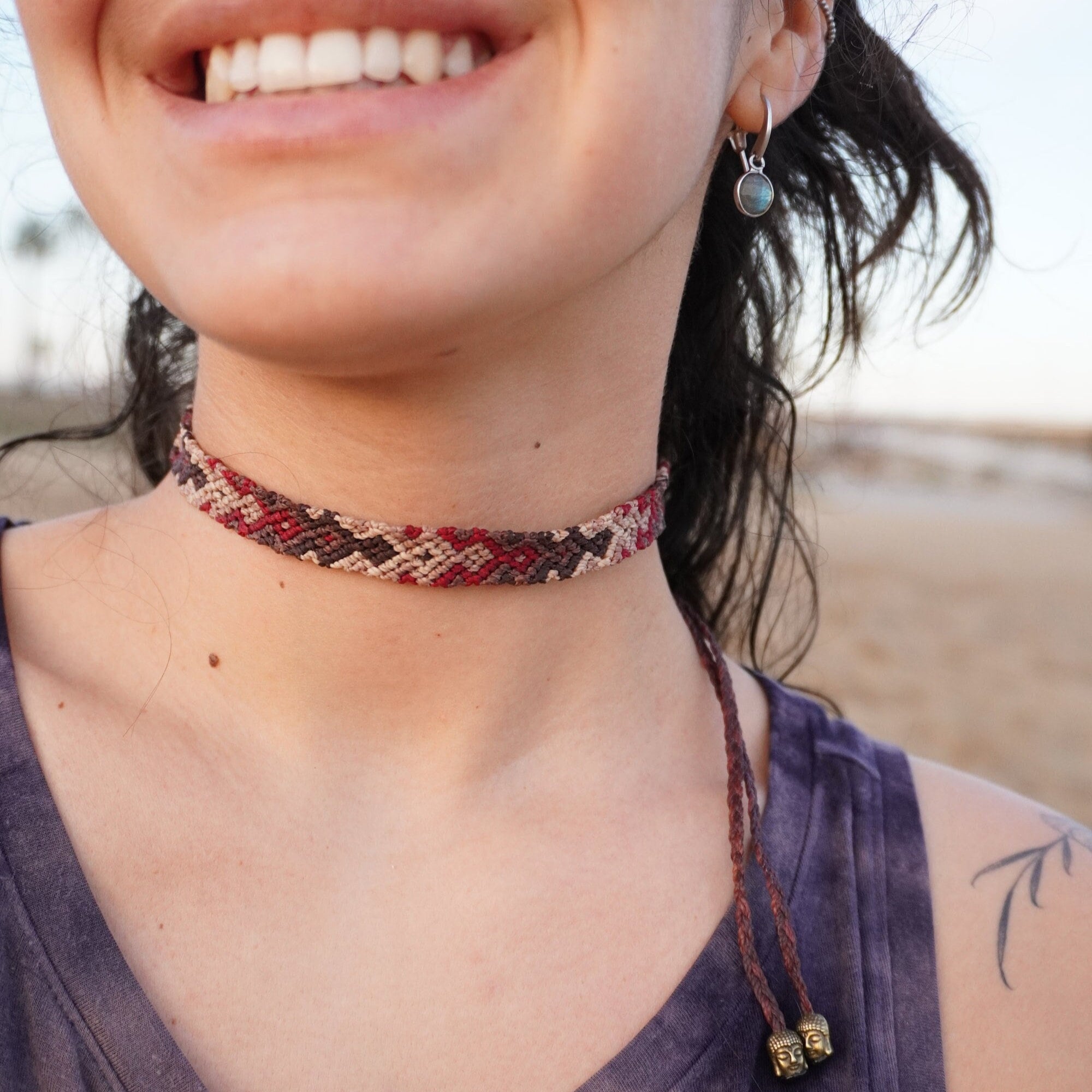 Chocker de macramé con Caurzo Rosa y Amatista