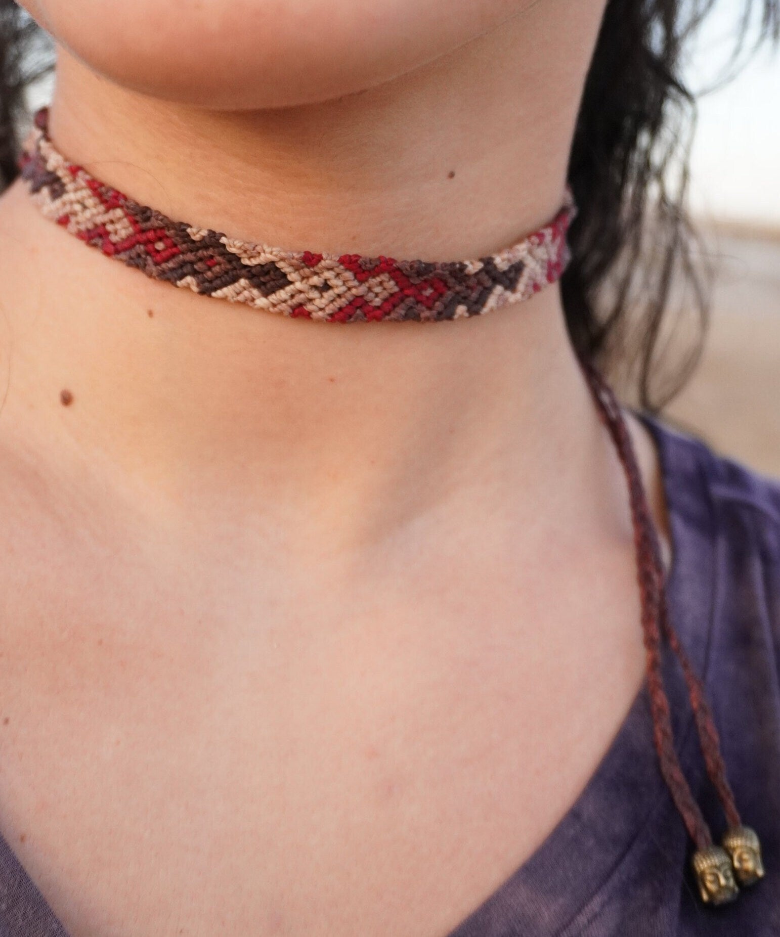 Chocker de macramé con Caurzo Rosa y Amatista
