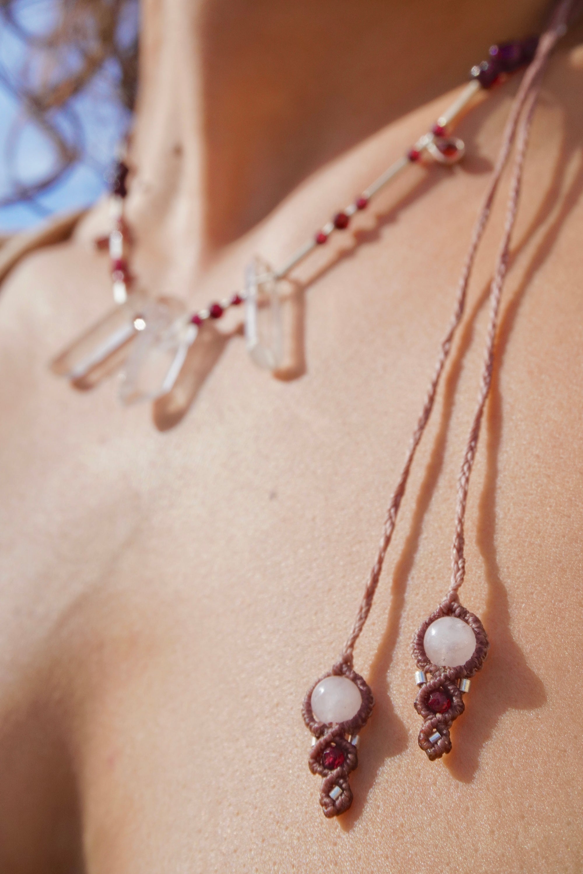 Collar puntas de Cuarzo, Granates y Cuarzo rosa