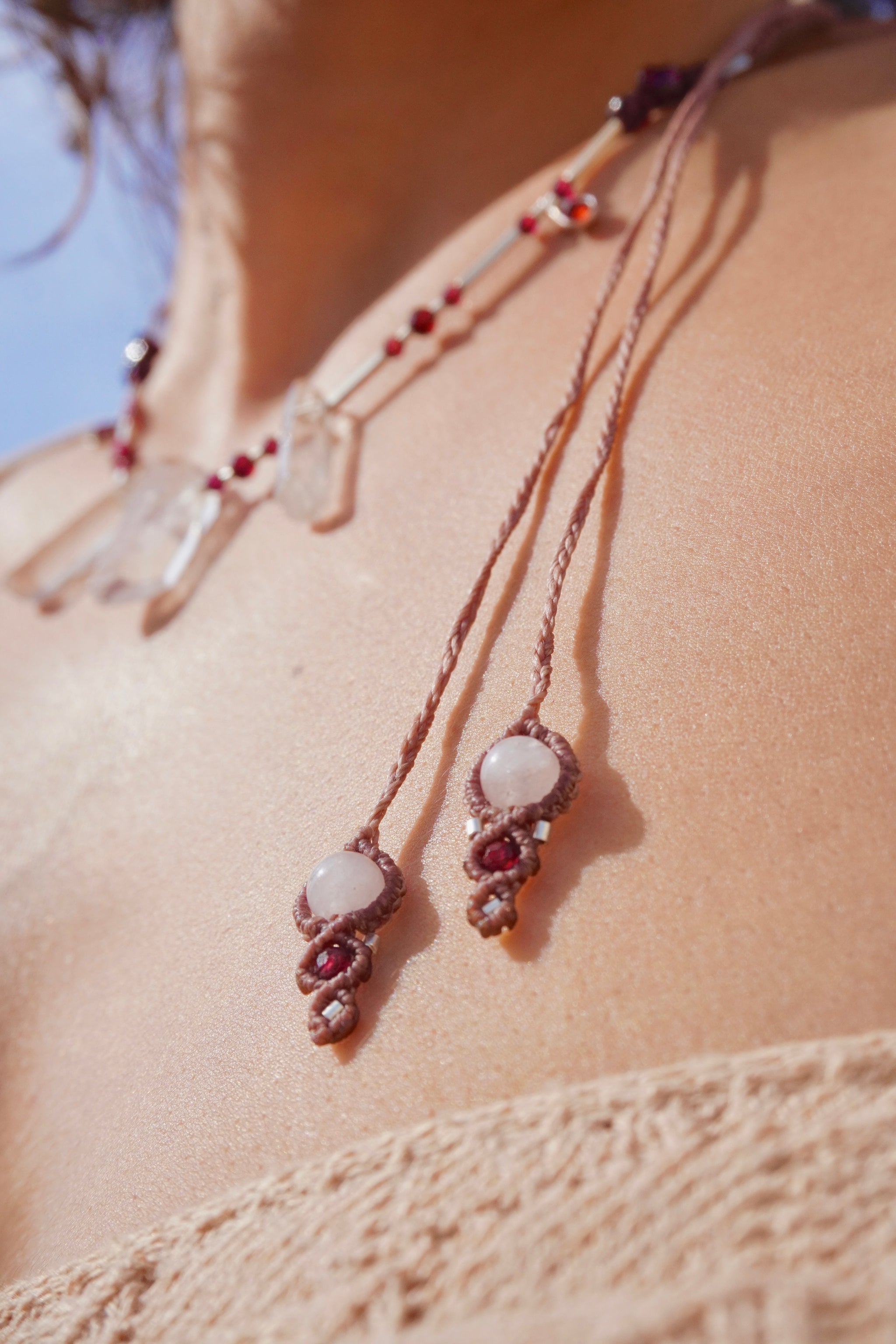 Collar puntas de Cuarzo, Granates y Cuarzo rosa