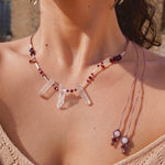 Collar puntas de Cuarzo, Granates y Cuarzo rosa