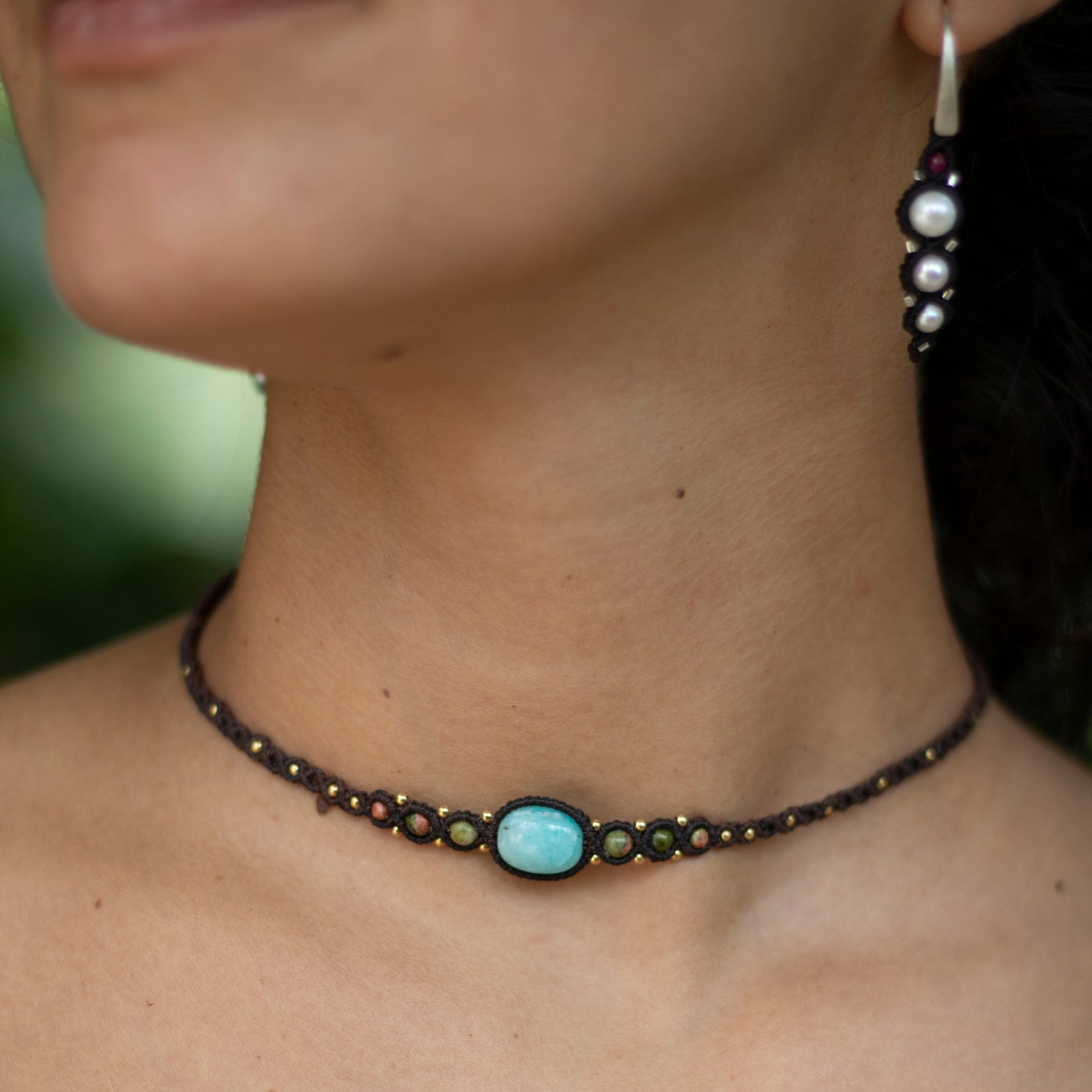Choker de Amazonita, Unakita y Amatista