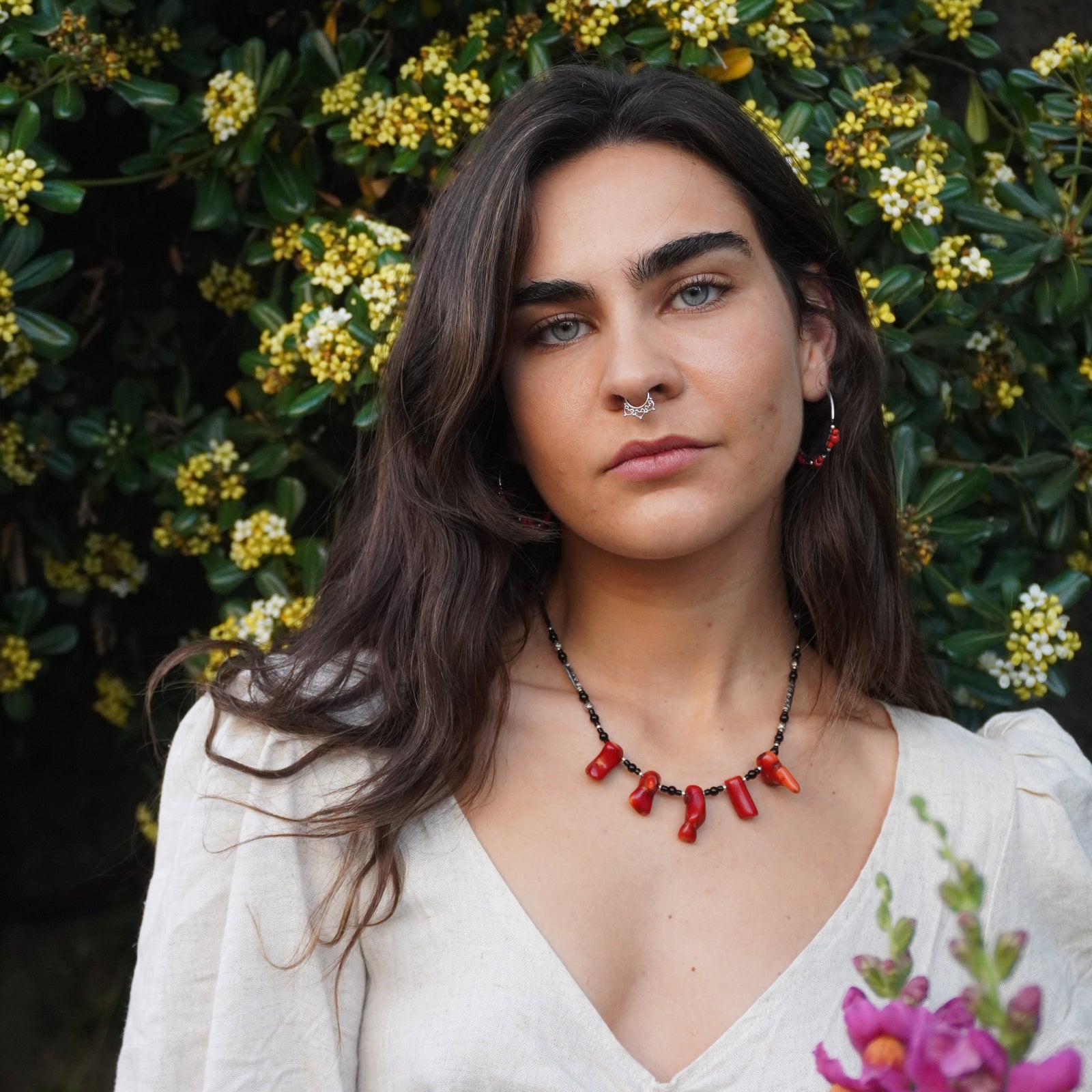 Collar de Corales Rojos vintage de marruecos y Ónix Negro