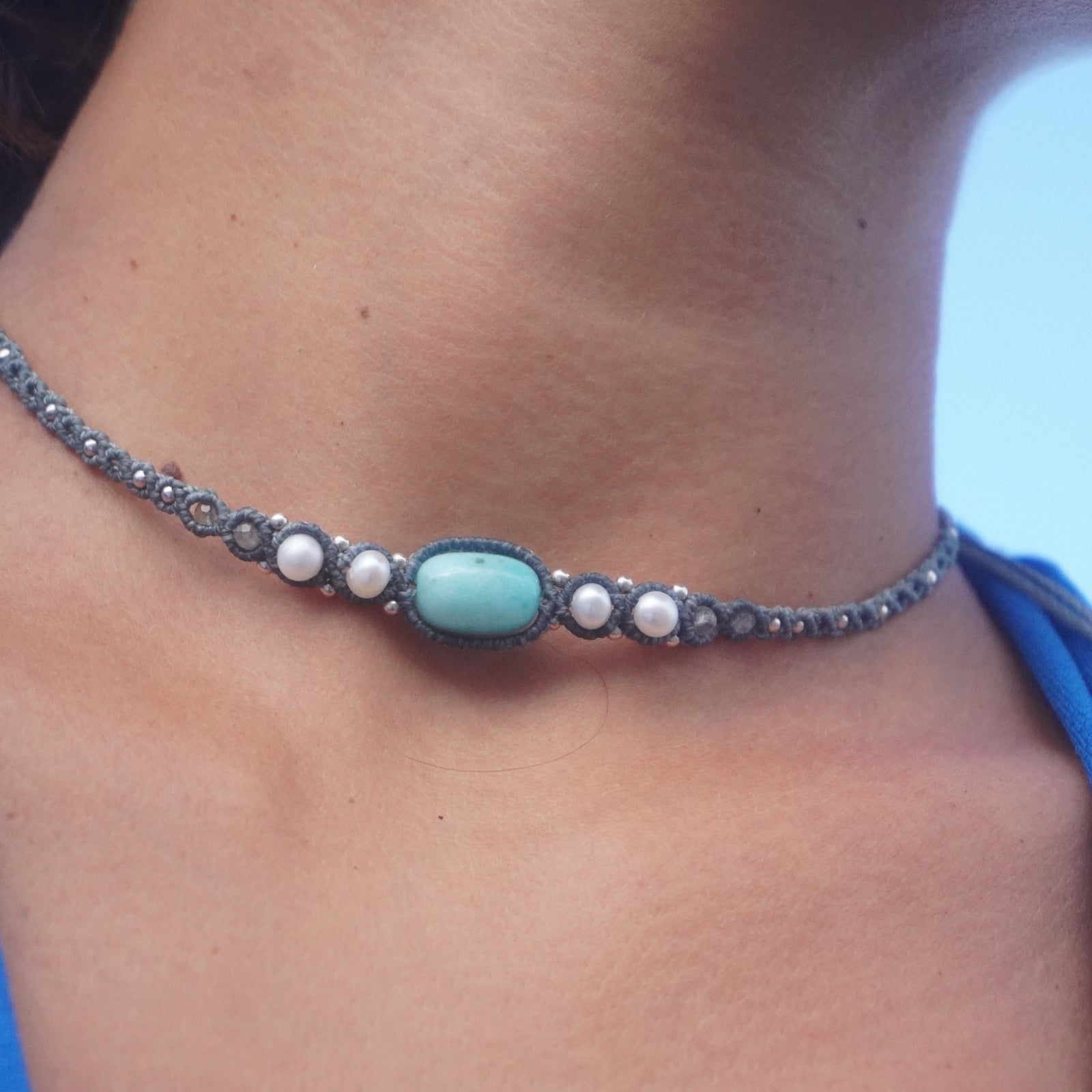 Choker de Amazonita, Perlas y Labradorita