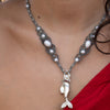 Collar Sirena de plata con Perlas y Piedra Luna Arcoiris
