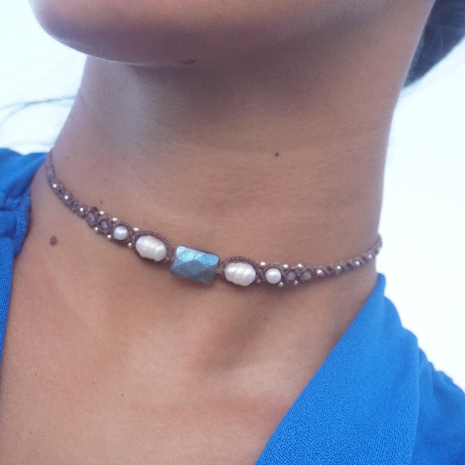 Choker de Labradorita y Perlas