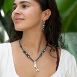 Collar de Sirena de plata con Piedra Luna Arcoiris, Perlas y Labradorita