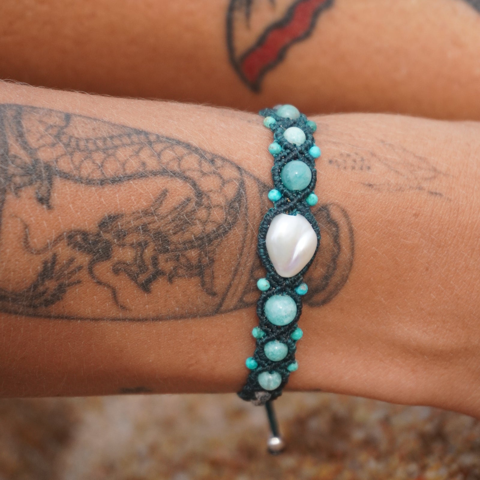 Pulsera de Perla, Amazonitas y Turquesas