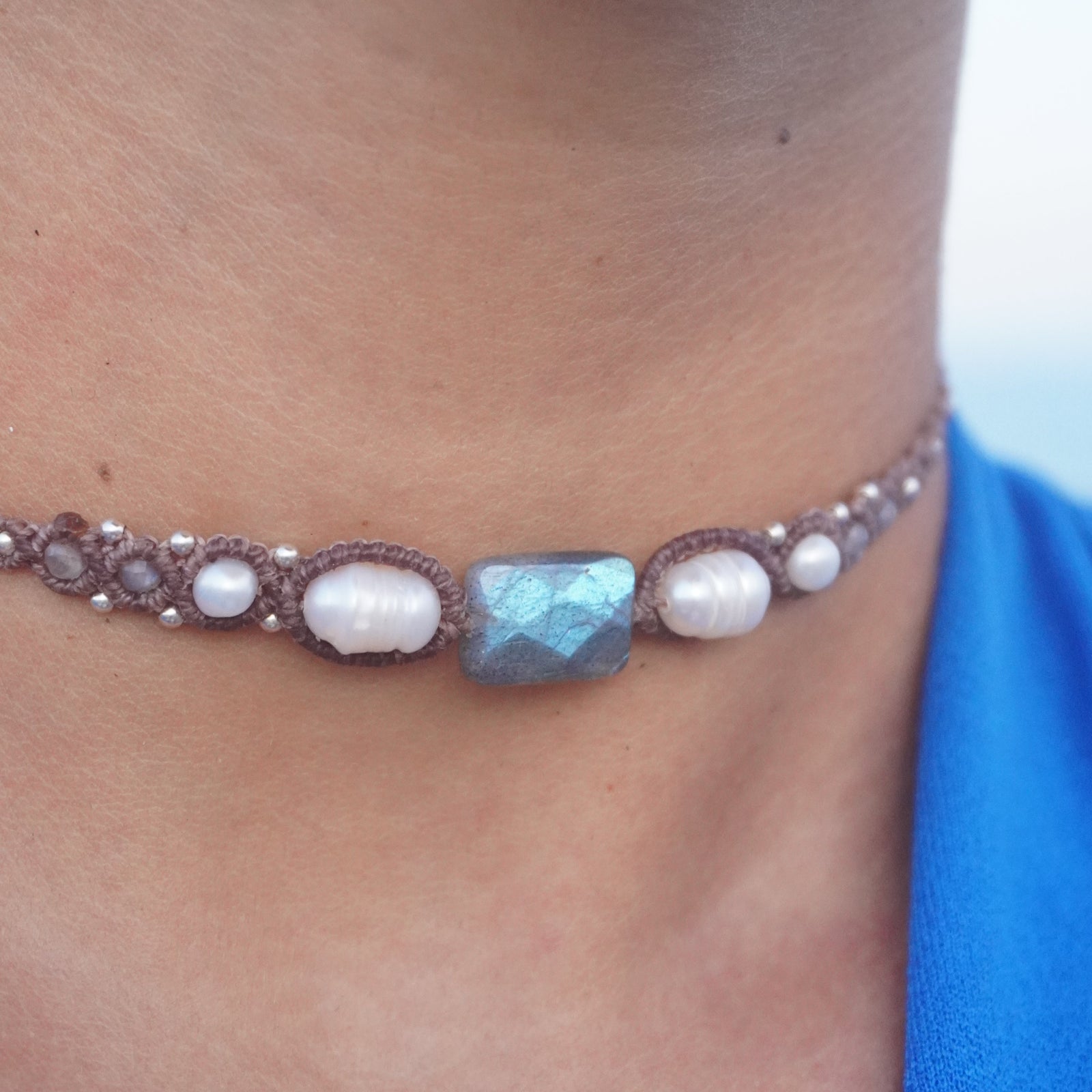 Choker de Labradorita y Perlas