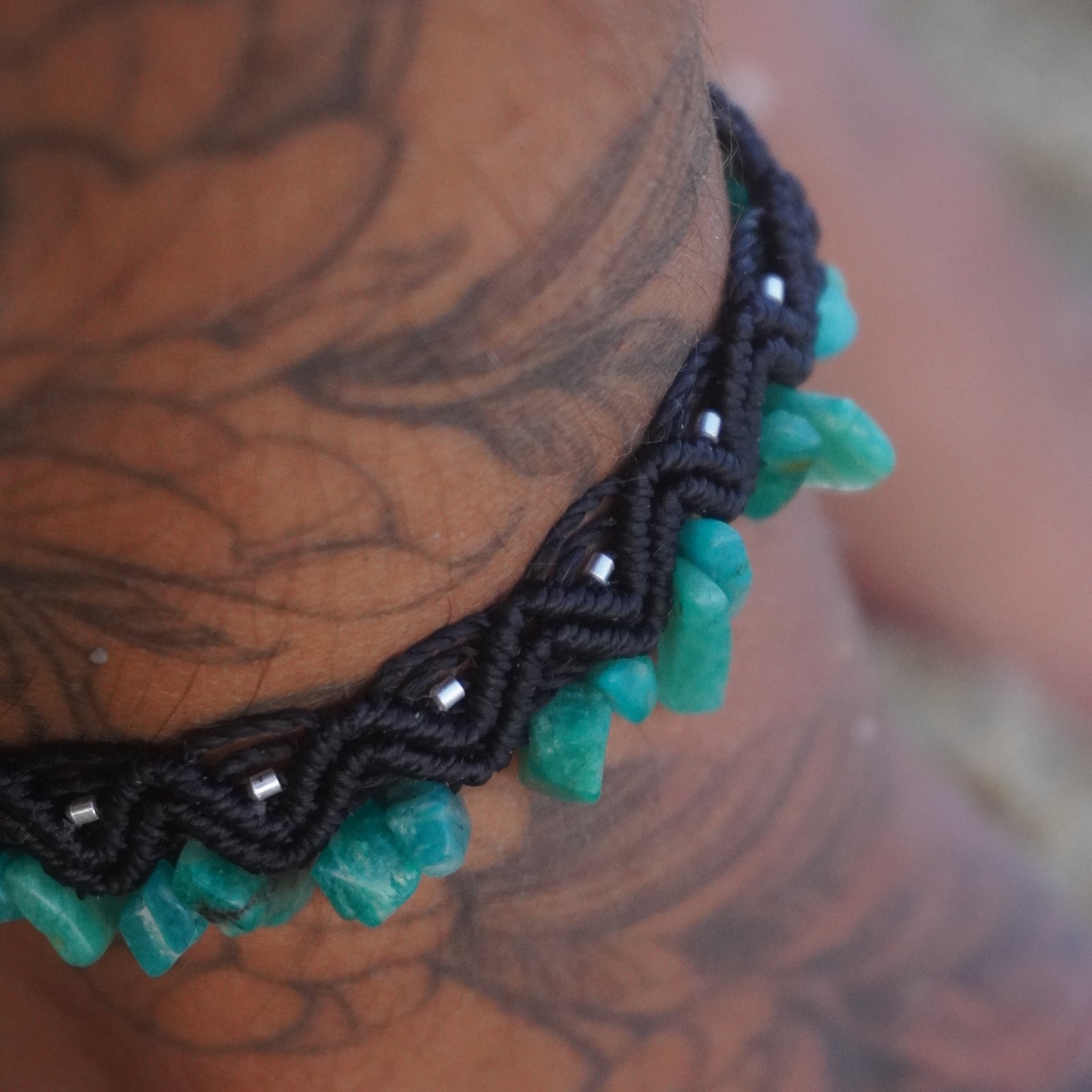 Tobillera de macramé con Amazonita