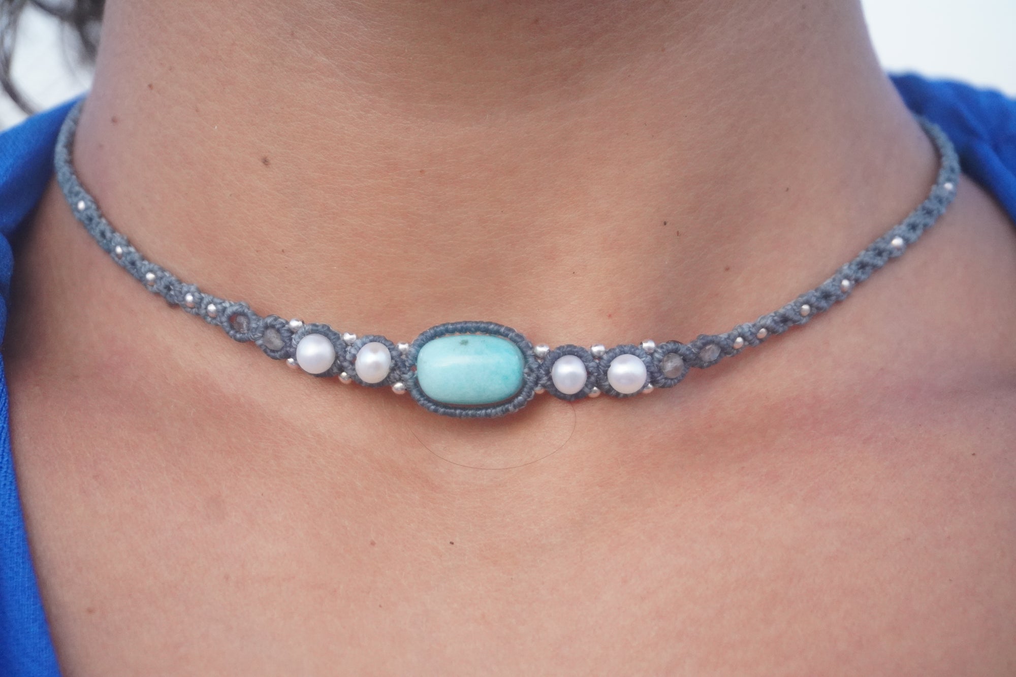 Choker de Amazonita, Perlas y Labradorita