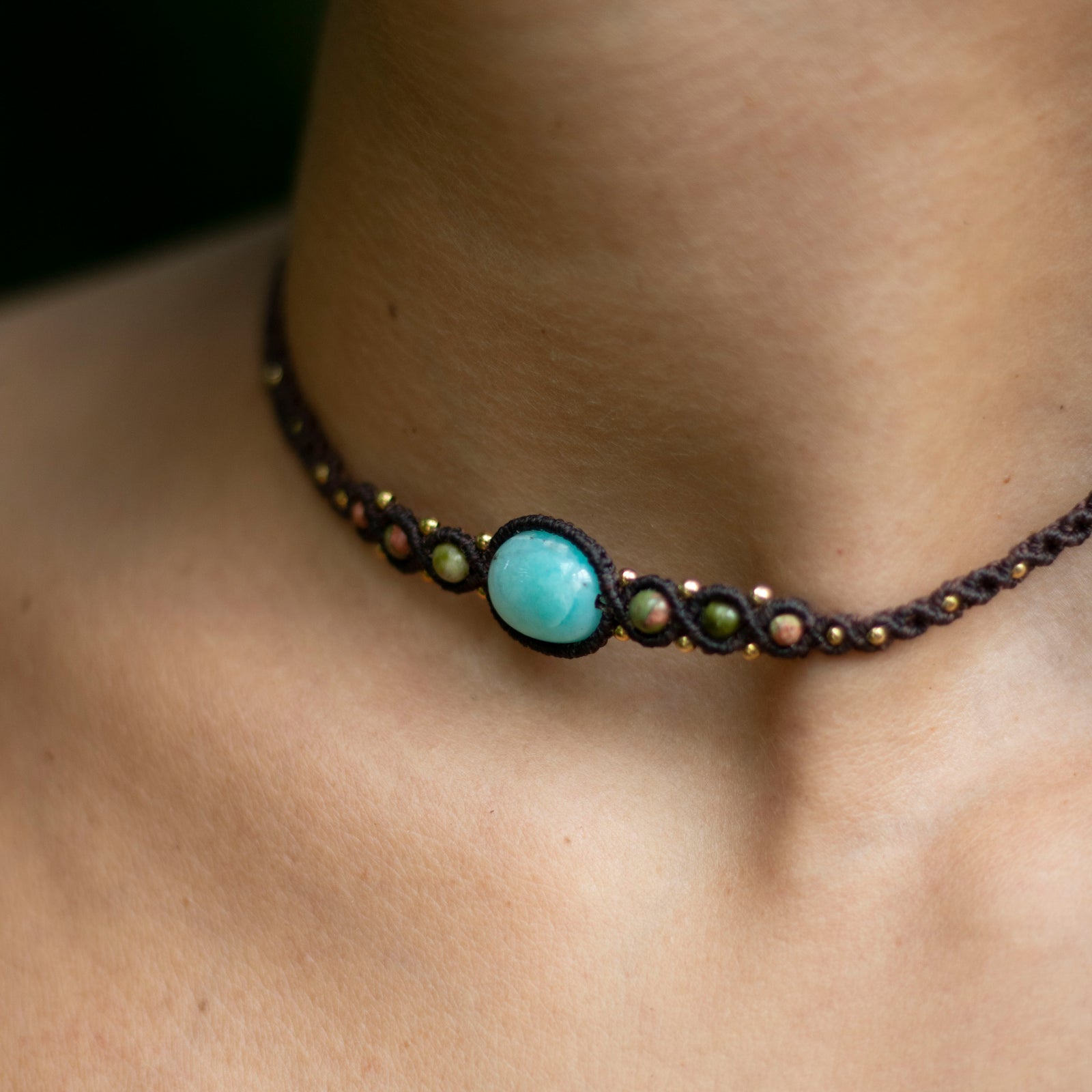 Choker de Amazonita, Unakita y Amatista