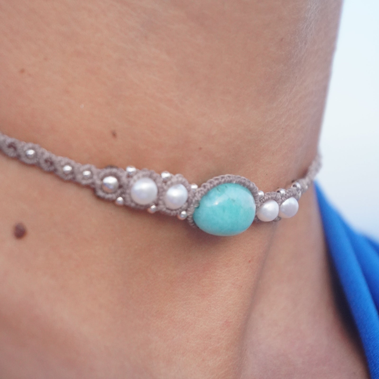 Choker de Amazonita, Perlas y Amatista