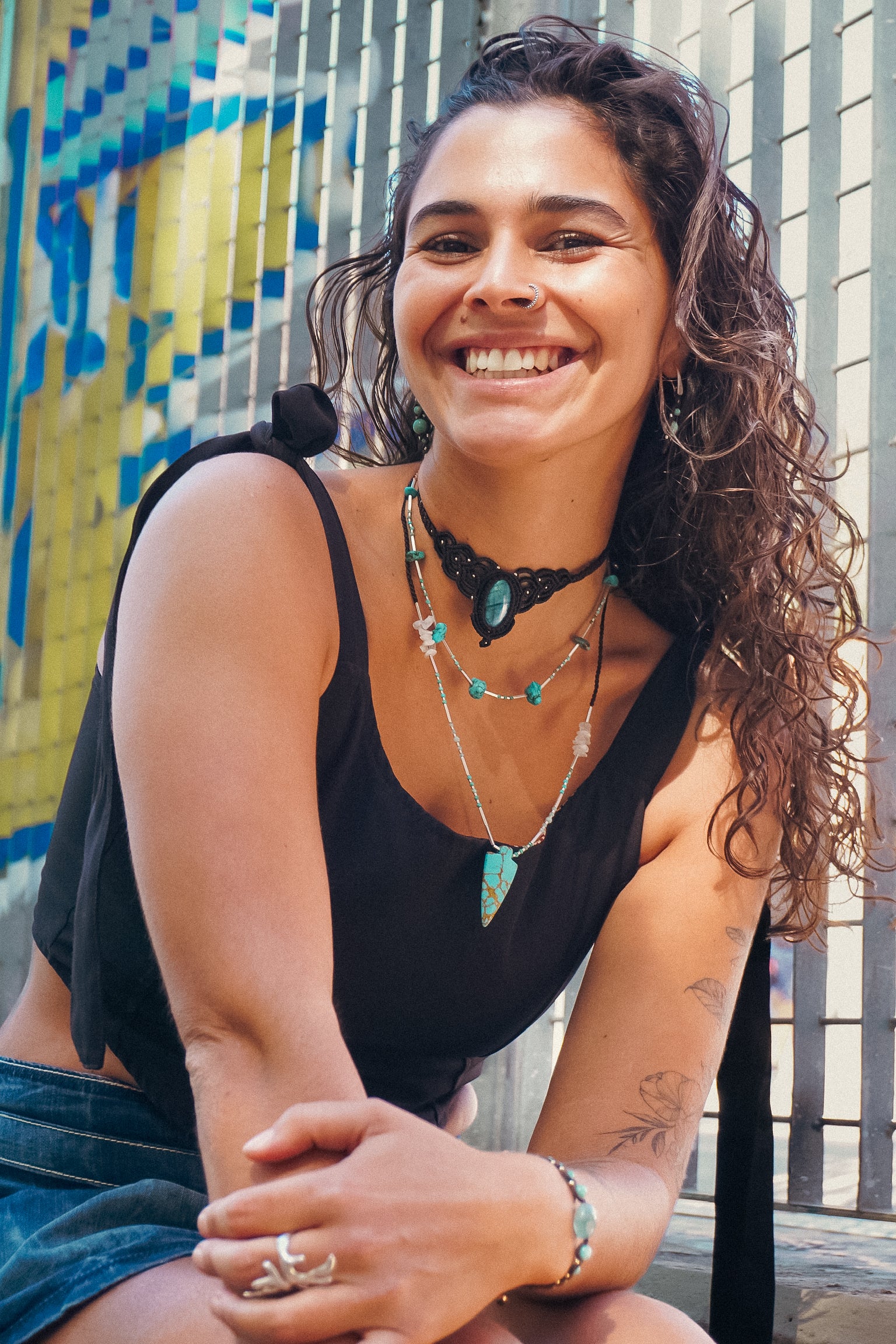 Collar Punta de Turquesa, Amazonita, Piedra Luna Arcoíris y Labradorita